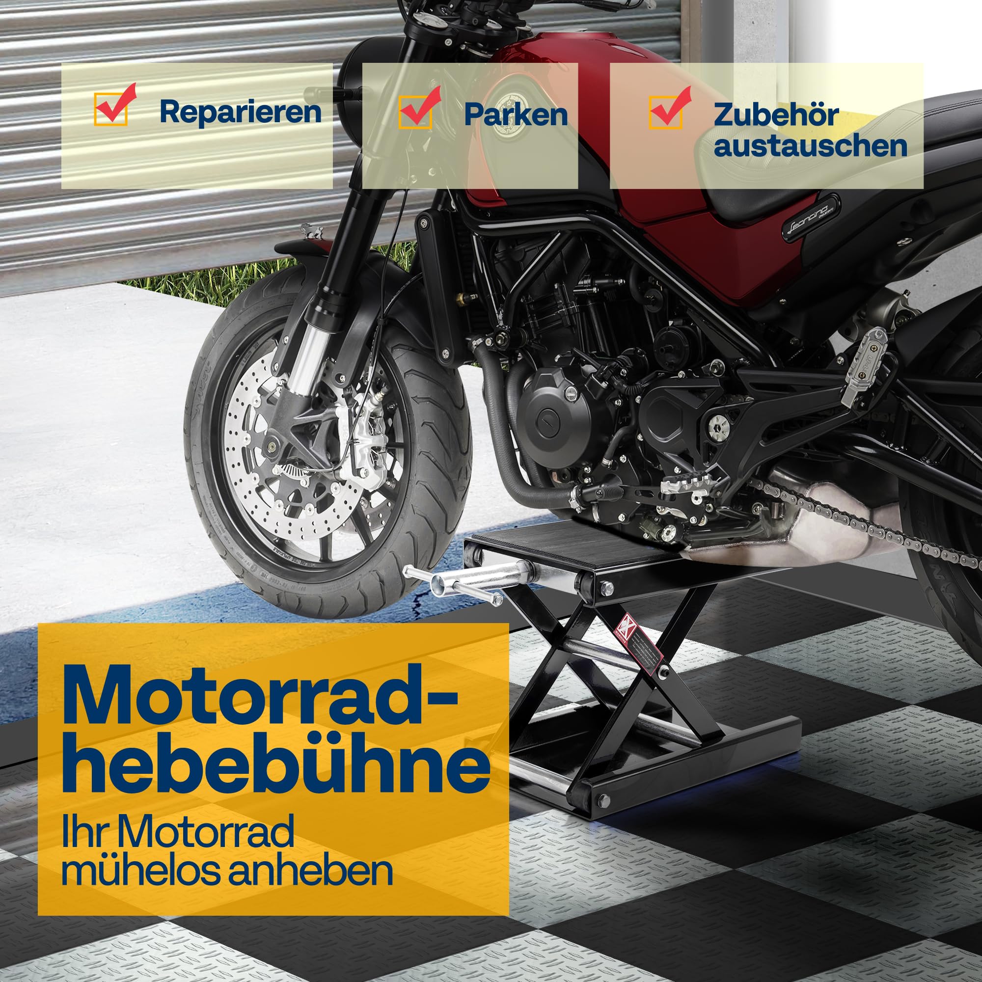 Motorrad Lift 500 kg Stahl-Schereheber mit breitem Deck und Kurbel für Motorräder Off-Road-Fahrzeuge Schmutzfahrräder