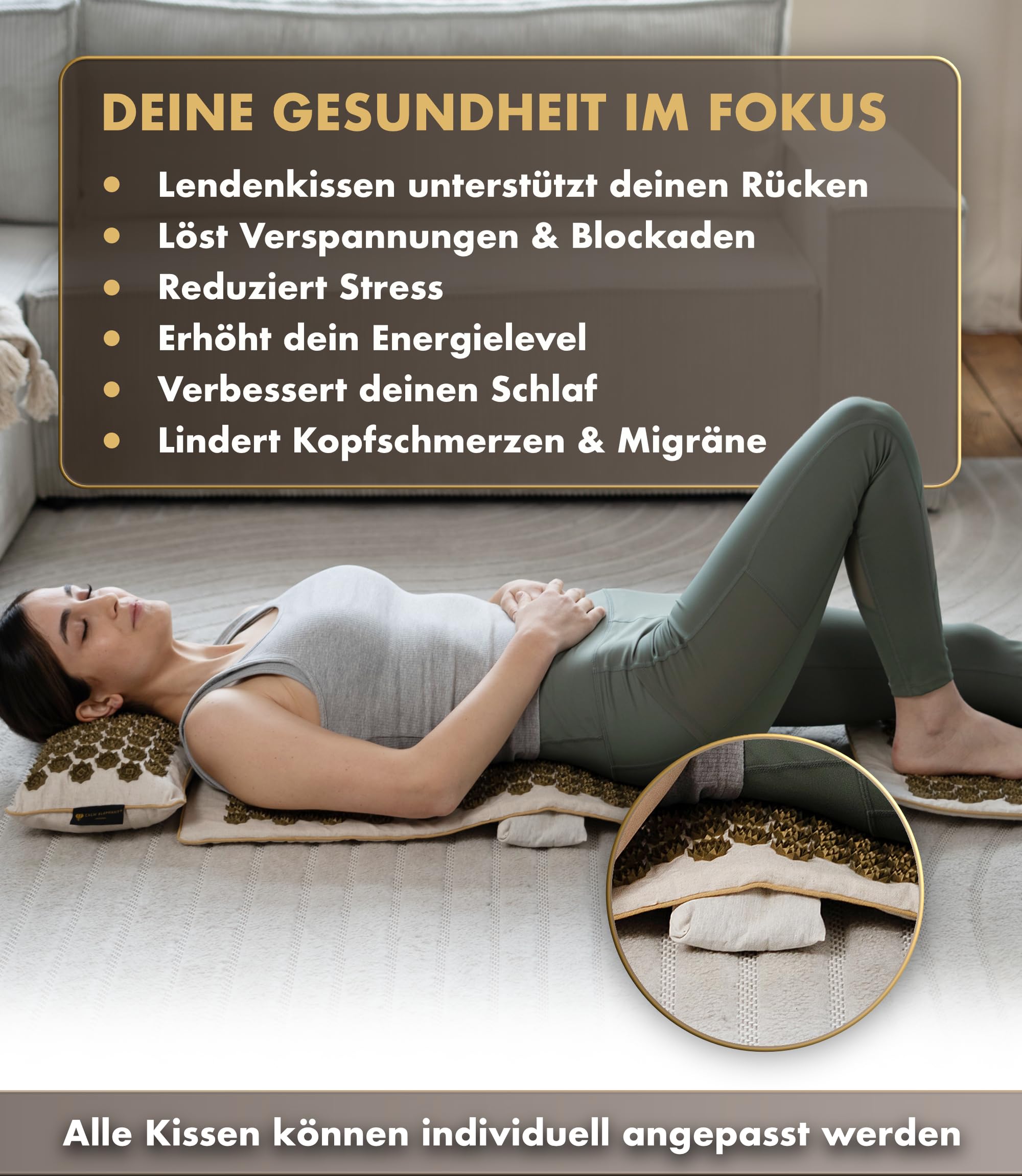 Echte Akupressurmatte mit Kissen XXL Set aus 5 Massagematten Rückenspannung Entlastung Akupunkturmatte mit Wärmefunktion, Lumbalkissen, Doormatte & Tasche, Grau