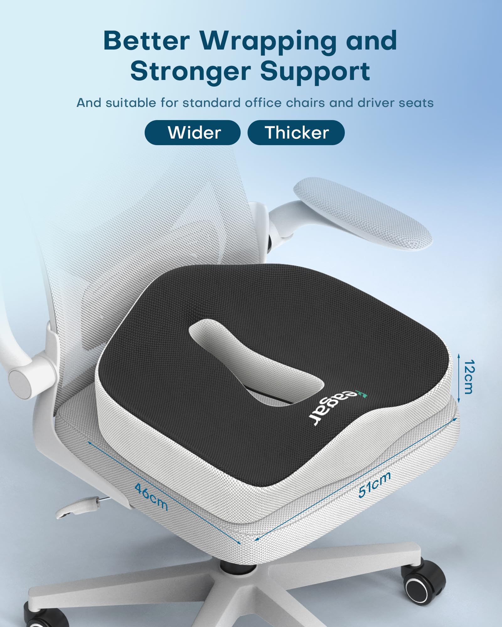 Sitzkissen, Orthopädisches Sitzkissen aus Memory Foam, Ergonomisches Sitzkissen für Bürostuhl /Autositz / Steissbeinkissen Stuhlkissen Sitzkissen Outdoor Zuhause, Schwarz