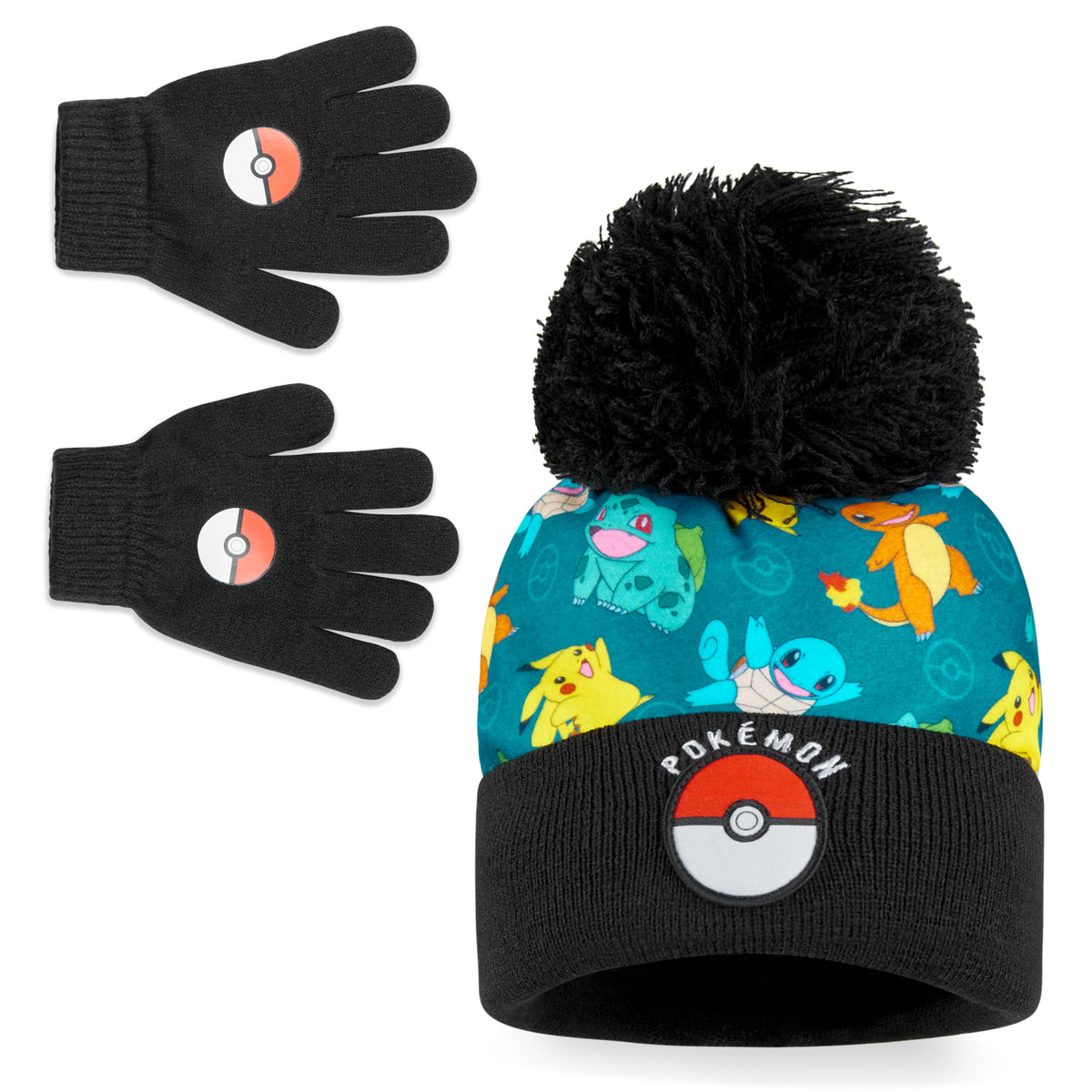 Pokemon Mütze, Schal & Handschuhe Jungen 4-12 Jahre, 3 Stück Warme Kinder Winter Set für kalte Tage, Anime Geschenke für Jungen