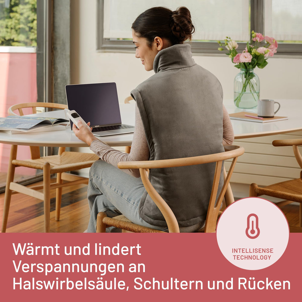 Heizkissen für Hals und Schultern, Wärmekissen 47 x 52 cm, antiallergischer Stoff, 5 Temperaturen, Electro-Block-Sicherheitssystem, schnelles Erhitzen, maschinenwaschbar