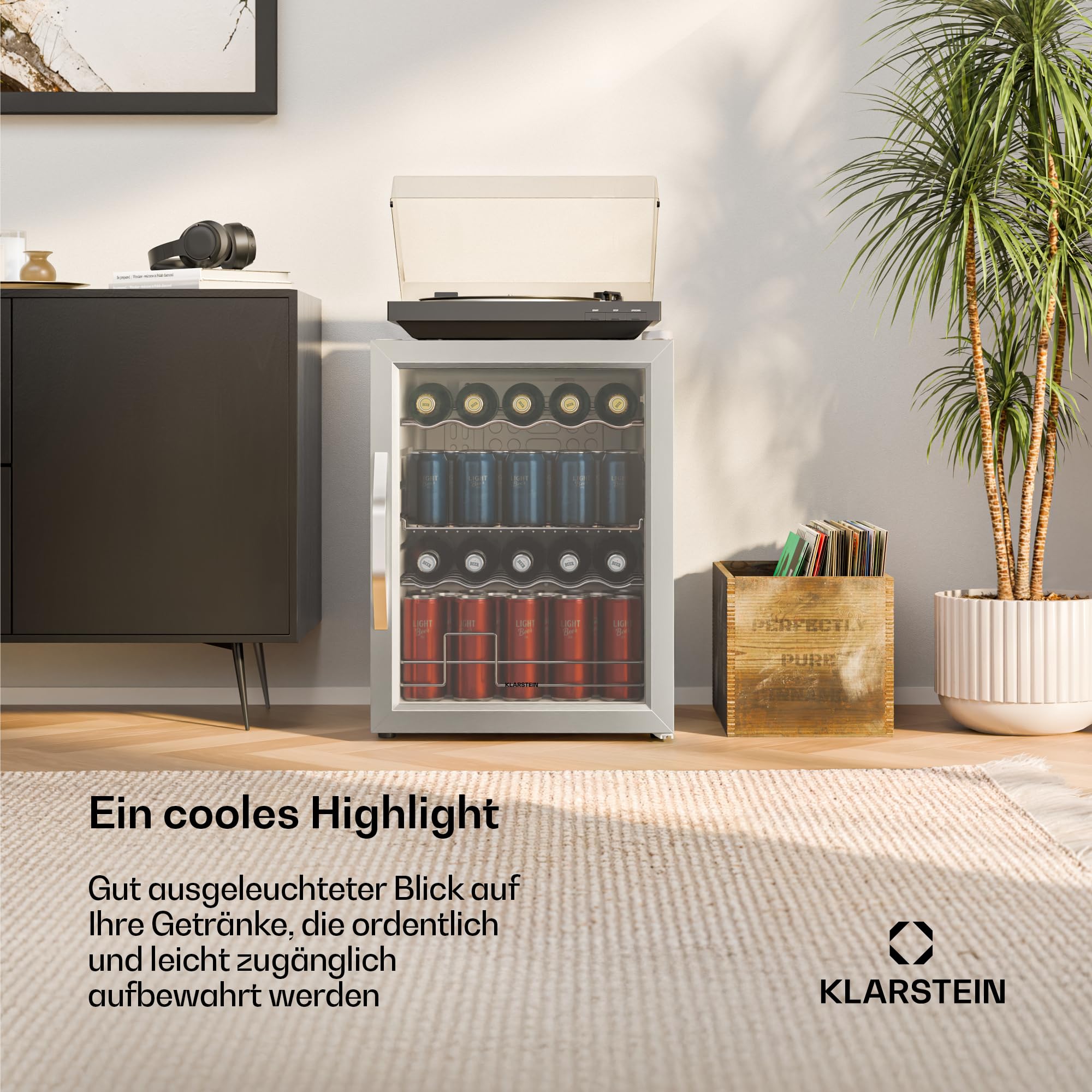 Beersafe Getränkekühlschrank 60 L – Mini Kühlschrank mit Glastür, Kupfer | LED-Beleuchtung, herausnehmbare Metallablagen, leise, Flaschenkühlschrank für Getränke & Dosen