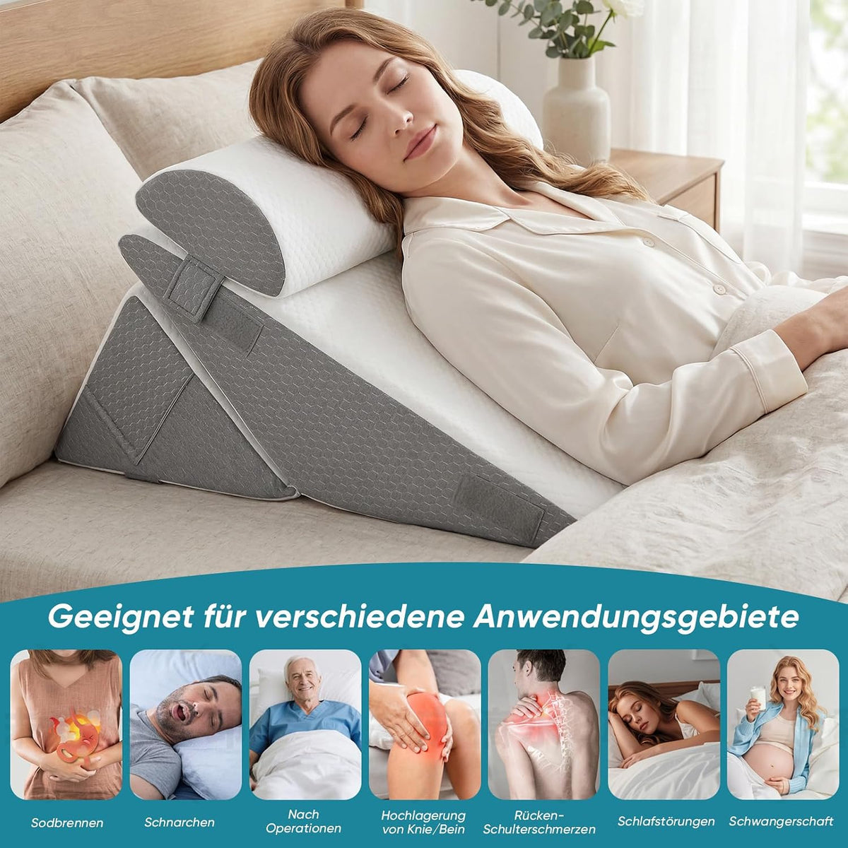 3PCS Set Höhenverstellbar 9''/12'' Orthopädische Keilkissen für Postoperative Unterstützung zur Linderung von Reflux, Rückenkissen, Lesekissen für Bett und Sofa