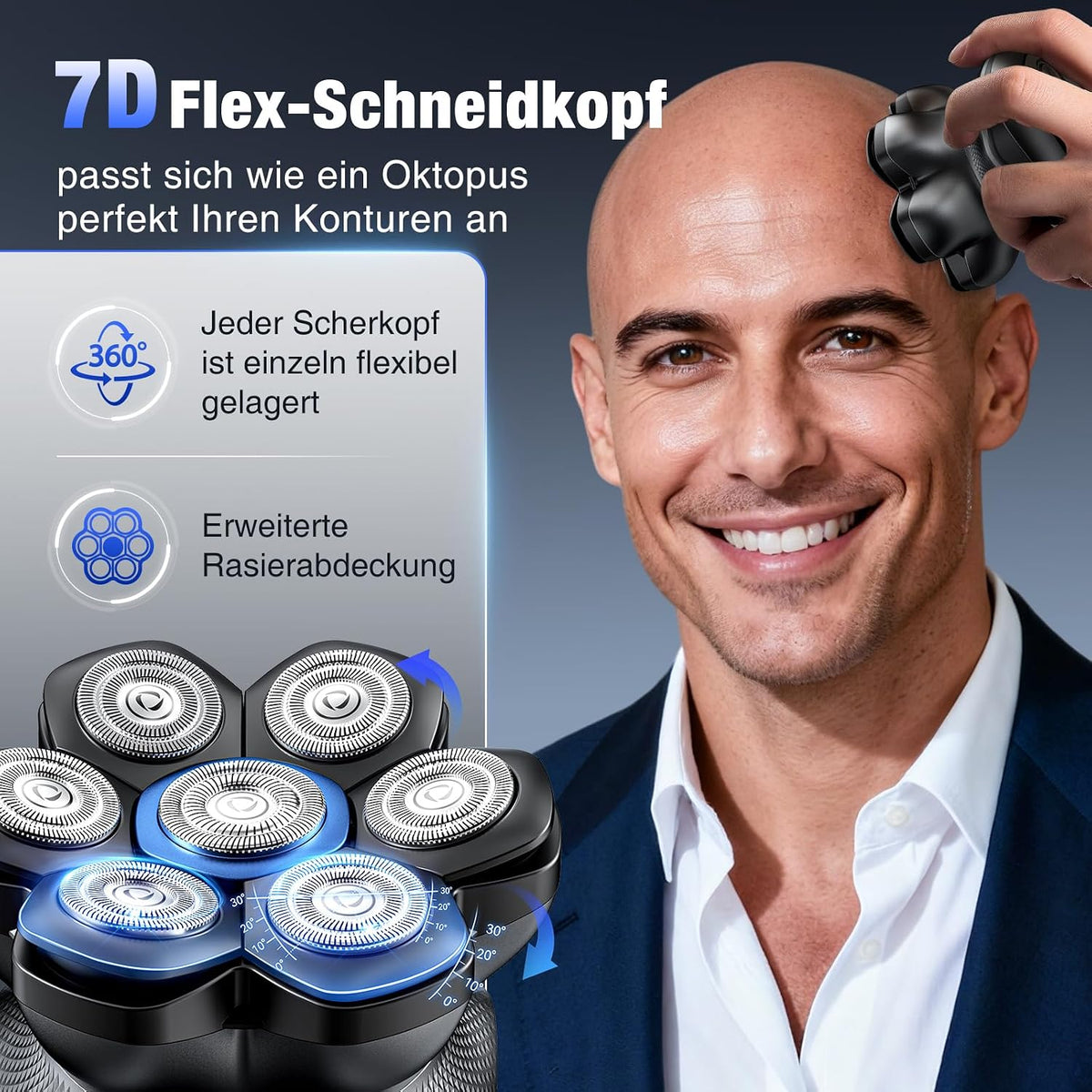 Glatzen Rasierer Herren, kensen Kopfrasierer Glatze 7D Bold Shaver 2 Stufen