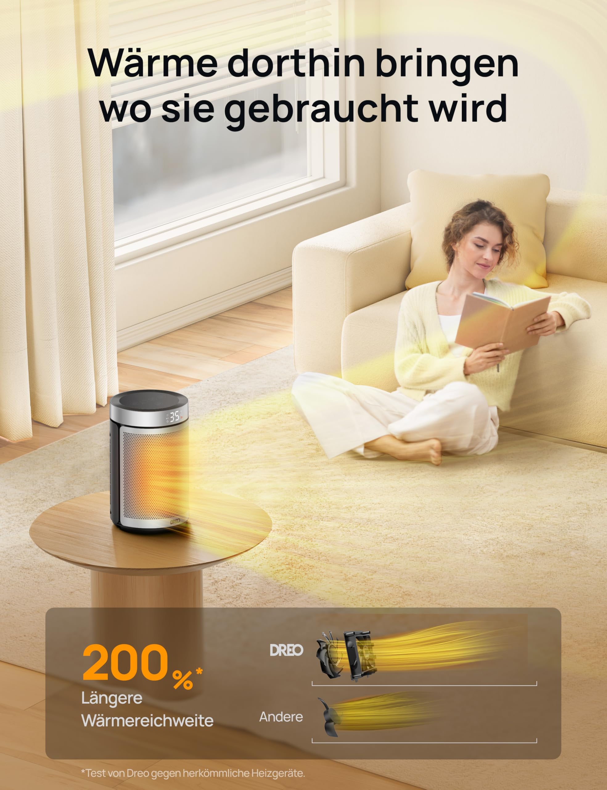 Energiesparender Heizlüfter, 34 dB Leiser 1500W Elektrischer PTC Keramik, Thermostat, Überhitzungs- & Kippschutz, 12 Std. Timer, Elektroheizung für Räume Schlafzimmer, Heater 316, Gold