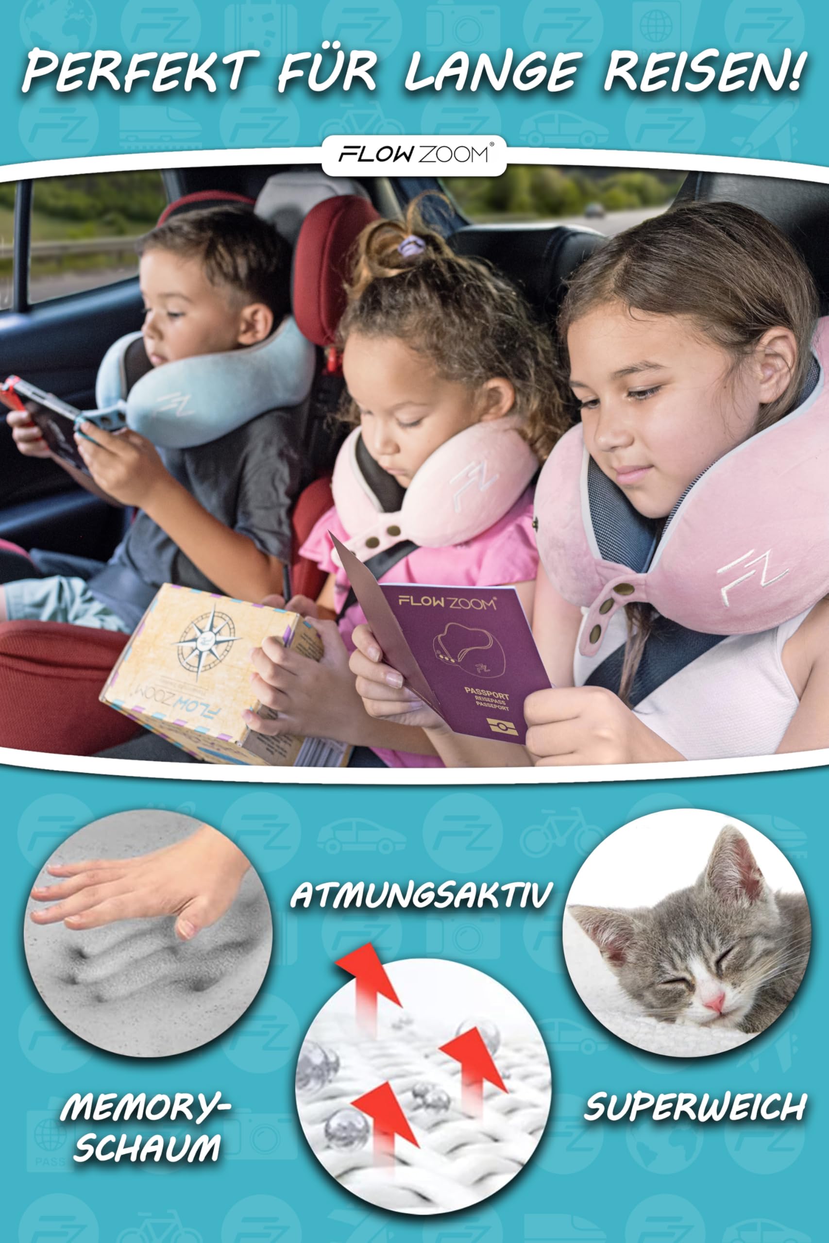 Bequemer Neck Cushion Flugzeug & Auto Reisekissen Memory Foam mit schlankem Rücken und waschbarer Abdeckung (Velvet Soft & Breathable) - Neck Cushion Adults Grey