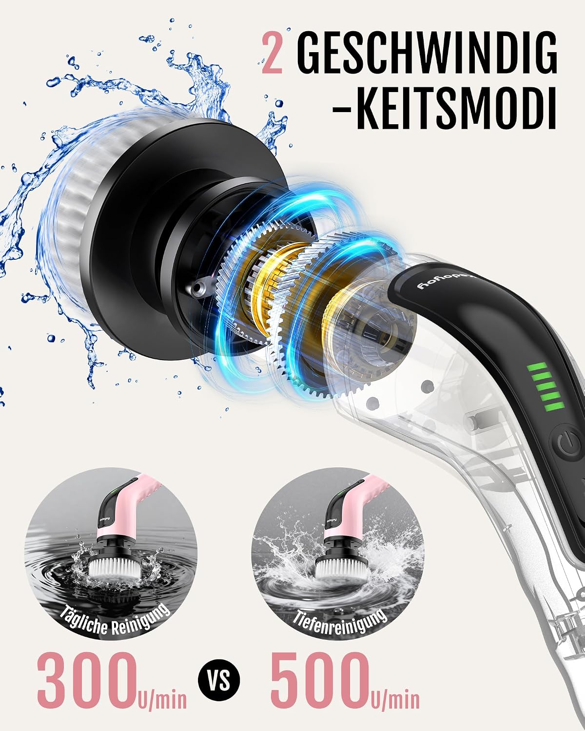 Elektrische Reinigungsbürste, 8 in 1 Electric Cleaning Brush | mit austauschbaren Bohrbürstenköpfen, Wanne mopSet, Elektrische Putzbürste mit Verstellbarem Griff für Bad Küche Auto Fußbode