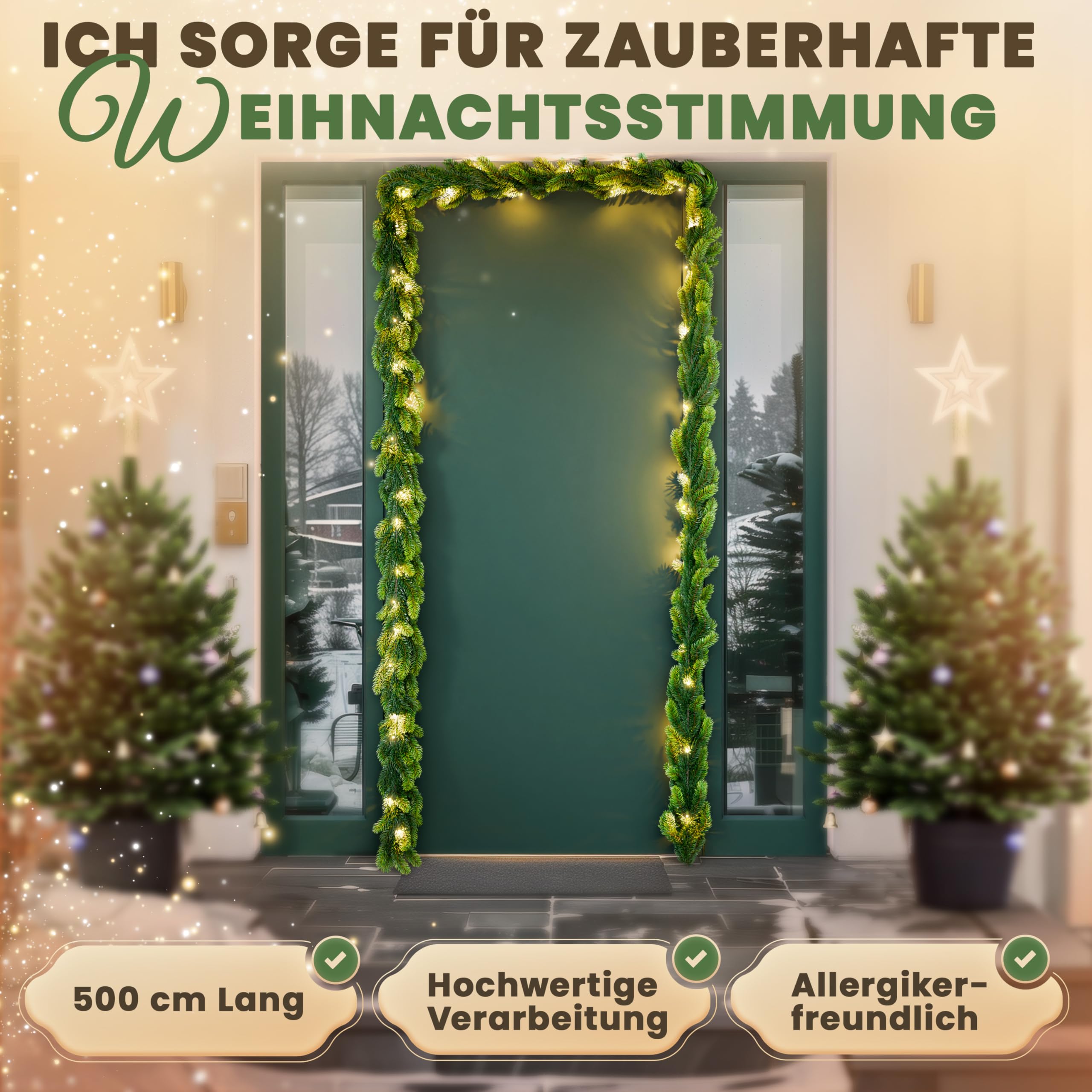 Weihnachtsgirlande - Lebensechte Tannengirlande, Grün, Perfekt für Weihnachtsdekoration, Innen- und Außenbereich, Treppengeländer und Türrahmen