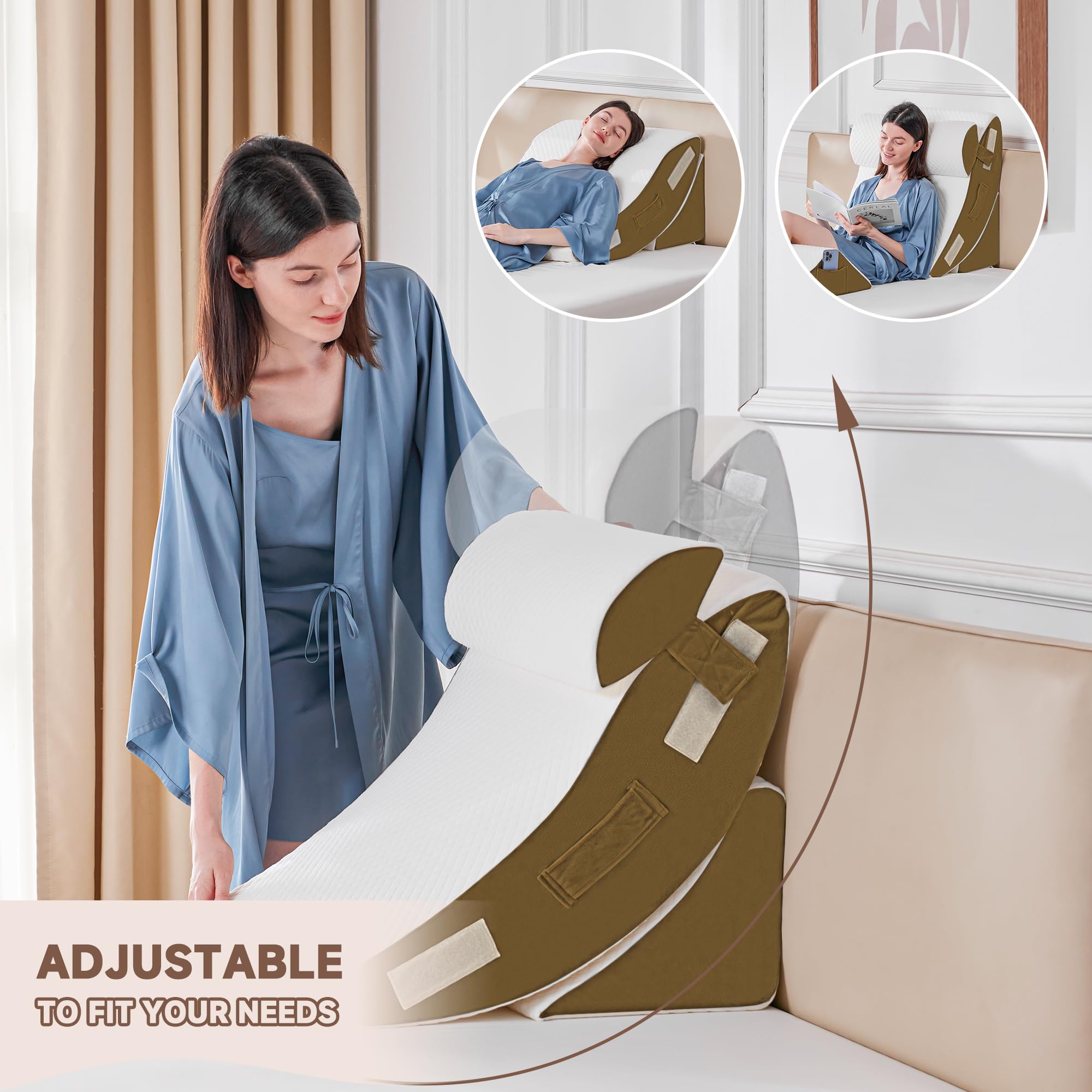 Orthopädische Bett Keil Kissen Set für das Schlafen, Post Chirurgie Schaum Kissen für Körper, Rücken und Beine Schmerzlinderung, Dreieck justierbare Stützkissen mit Säure Reflux Schlafkissen Weiß