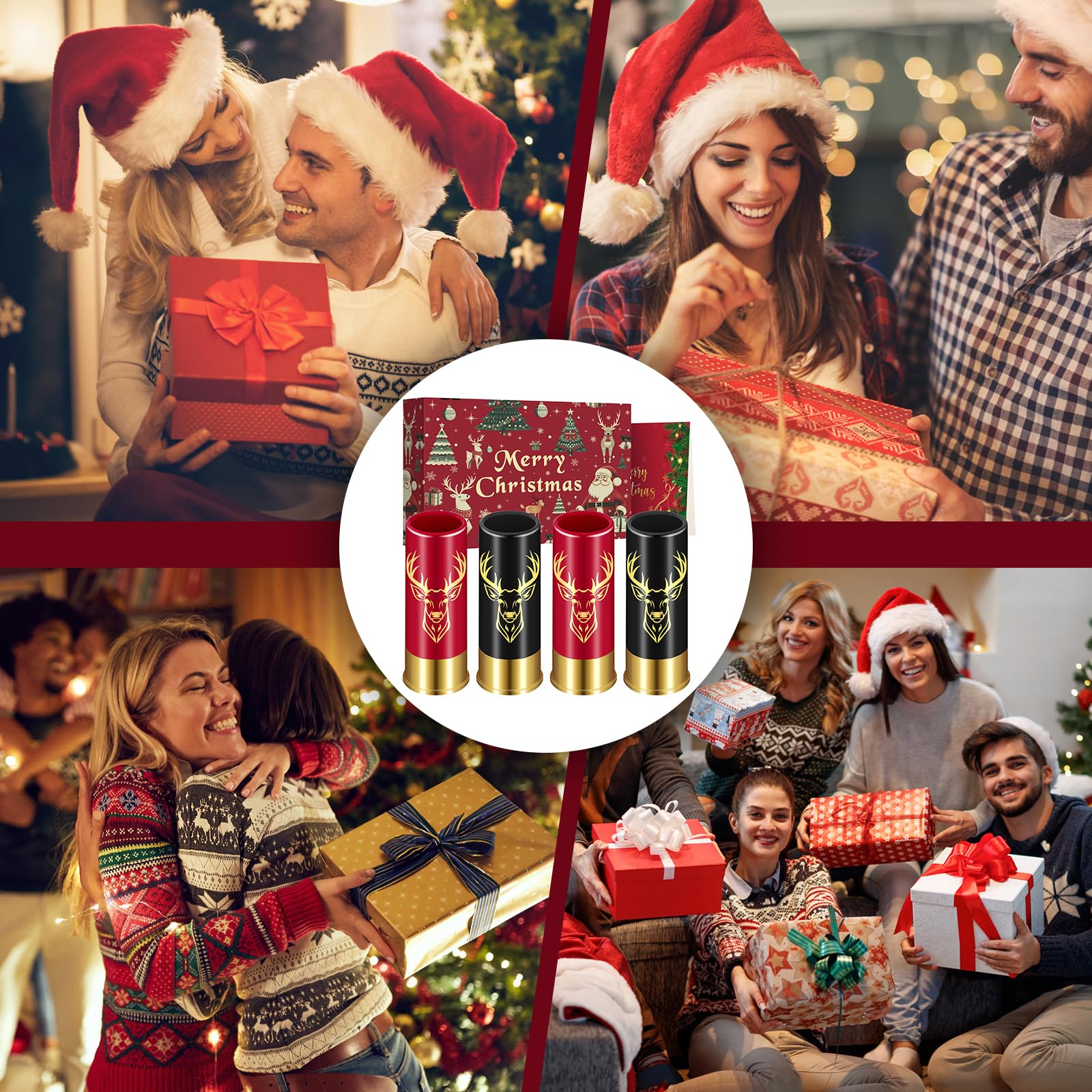 Schnapsgläser mit Hirschkopf, Grosspackung mit Geschenkbox, für Männer und Frauen, Hochzeitsfeier, Vatertag, Geschenke für Jäger, 12 GA Hirschjagd, Kleine Schnapsbecher, 45 ml, Plastik, Schwarz