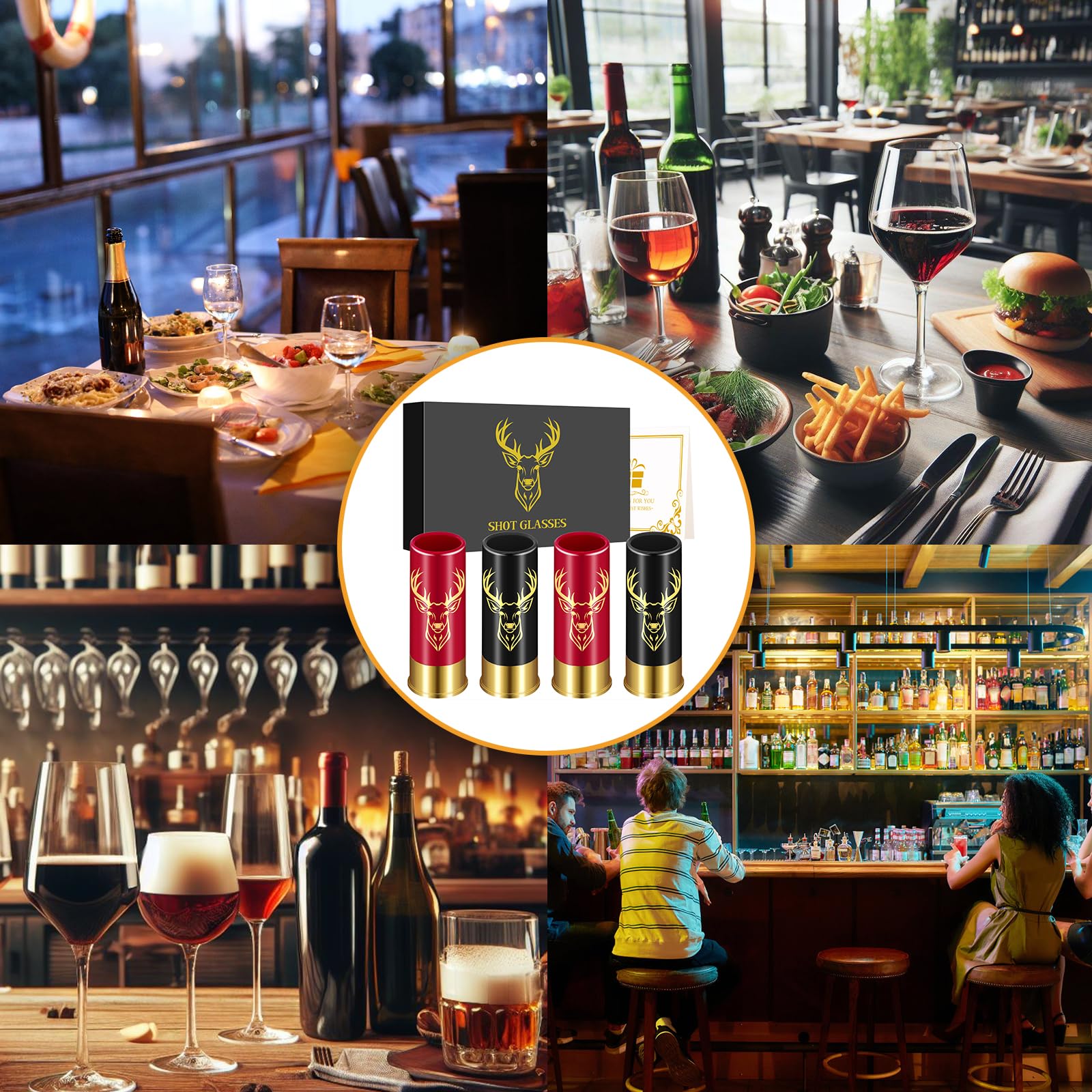 Schnapsgläser mit Hirschkopf, Grosspackung mit Geschenkbox, für Männer und Frauen, Hochzeitsfeier, Vatertag, Geschenke für Jäger, 12 GA Hirschjagd, Kleine Schnapsbecher, 45 ml, Plastik, Schwarz