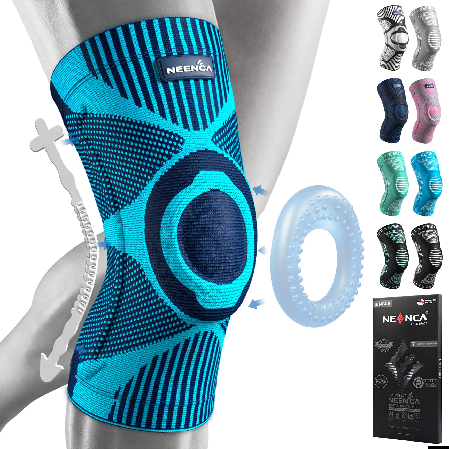 Kniestütze, Komprimierte Kniebandage mit Patella Gel Pads & Feder Seitenstabilisatoren, Medizinischer Knieschützer für Laufen, Meniskusriss, Arthritis, Gelenkschmerzlinderung, ACL, Erholung