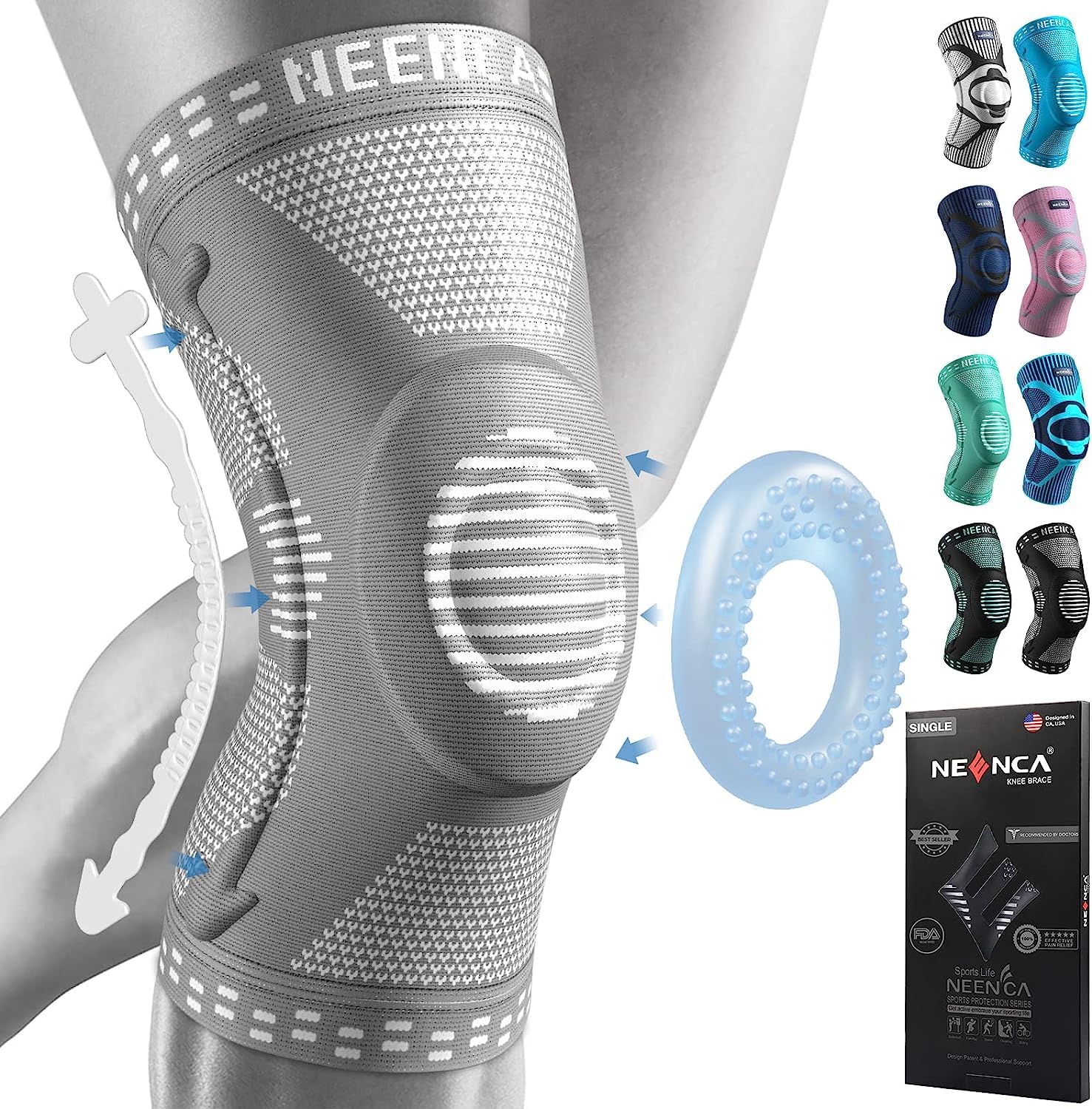 Kniestütze, Komprimierte Kniebandage mit Patella Gel Pads & Feder Seitenstabilisatoren, Medizinischer Knieschützer für Laufen, Meniskusriss, Arthritis, Gelenkschmerzlinderung, ACL, Erholung