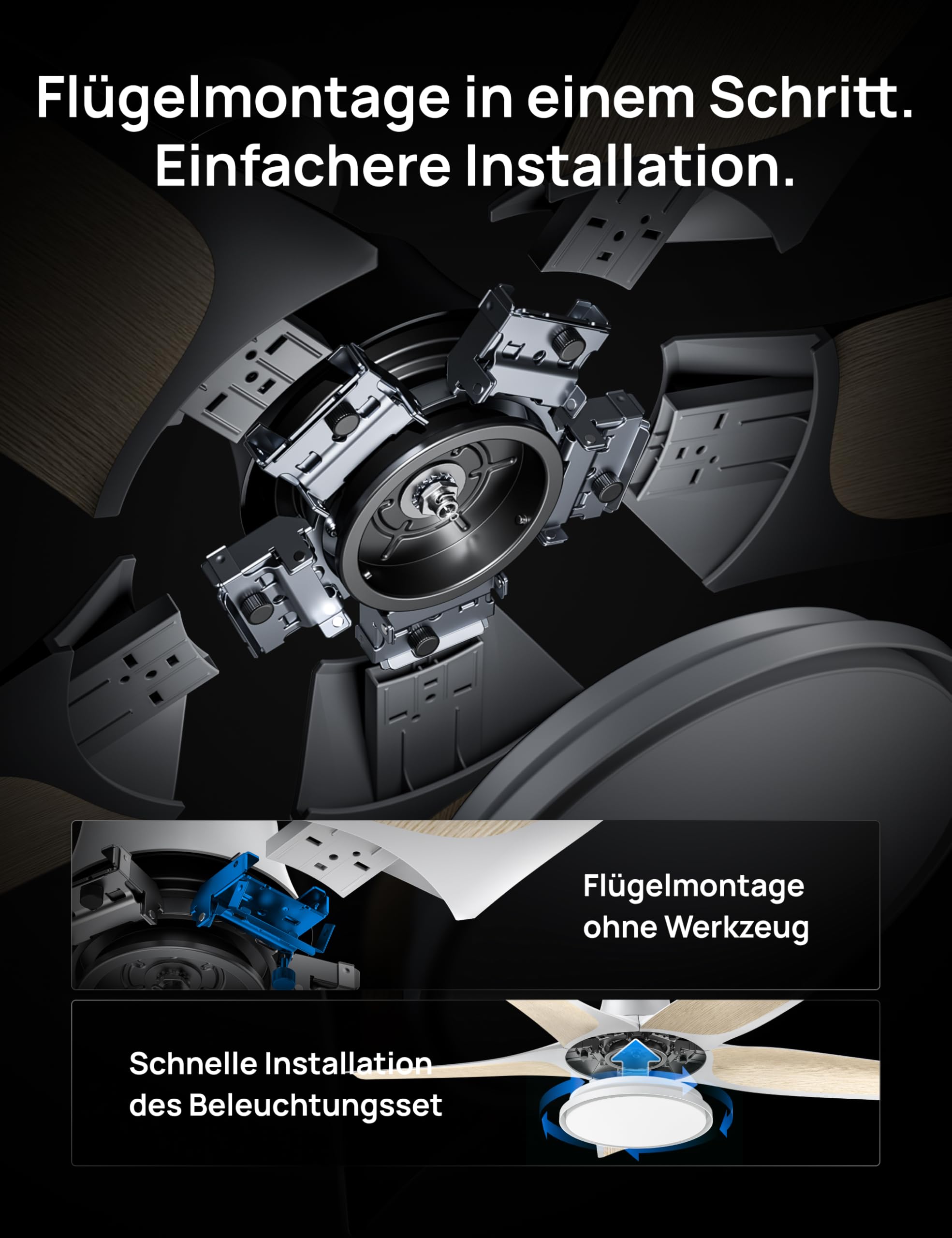 Smarter Low-Profile-Deckenventilator mit Licht, 132 cm, dimmbare LED mit einstellbarer Farbtemperatur, RGB-Ambientlicht, leiser DC-Motor, einfache Montage, App- & Alexa-Steuerung, weiร