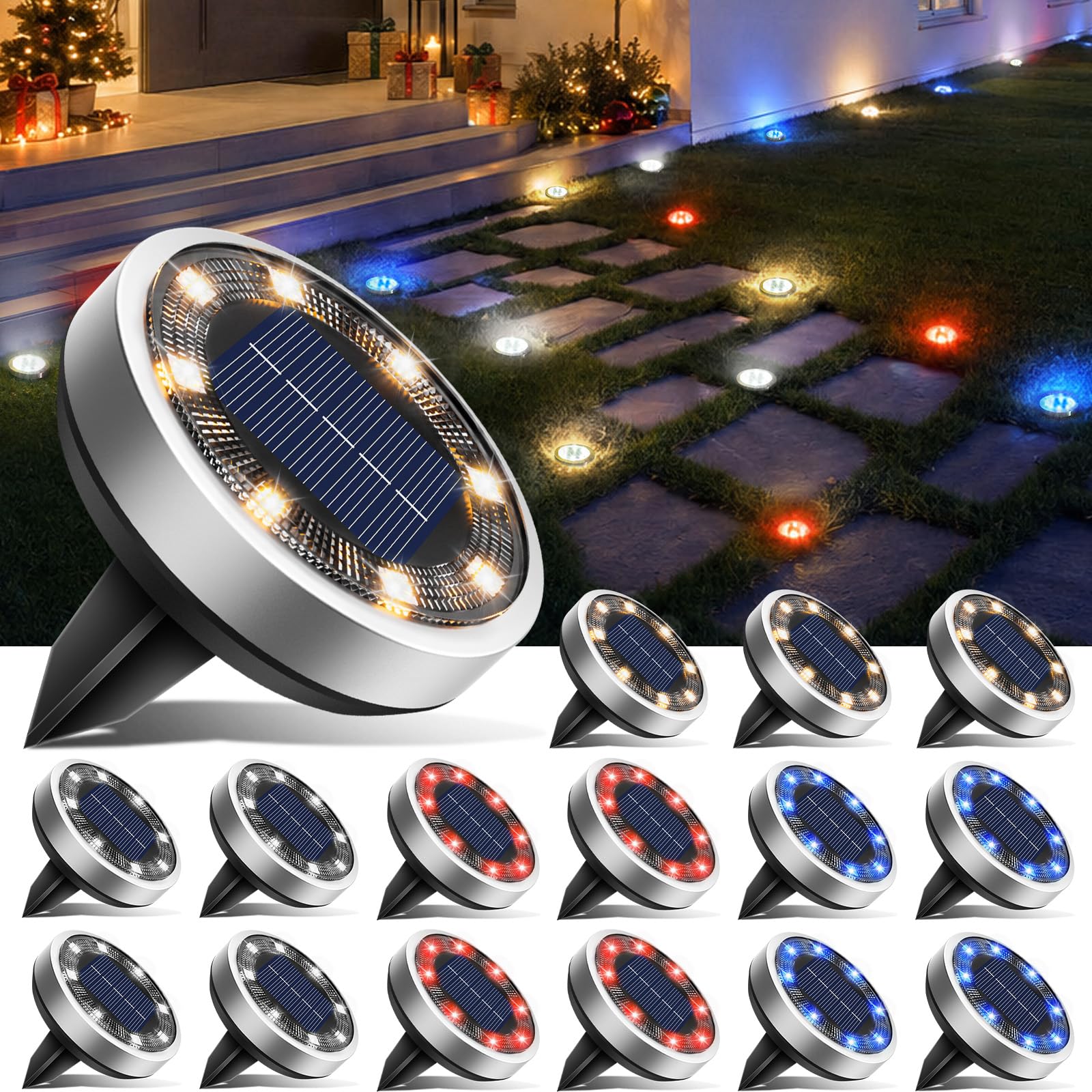 Solar Bodenleuchten Aussen, 8 LED Gartenbeleuchtung Solar Wasserdicht Boden Solarleuchten, Solarlampen für Außen Garten Rasen Auffahrt Gehweg