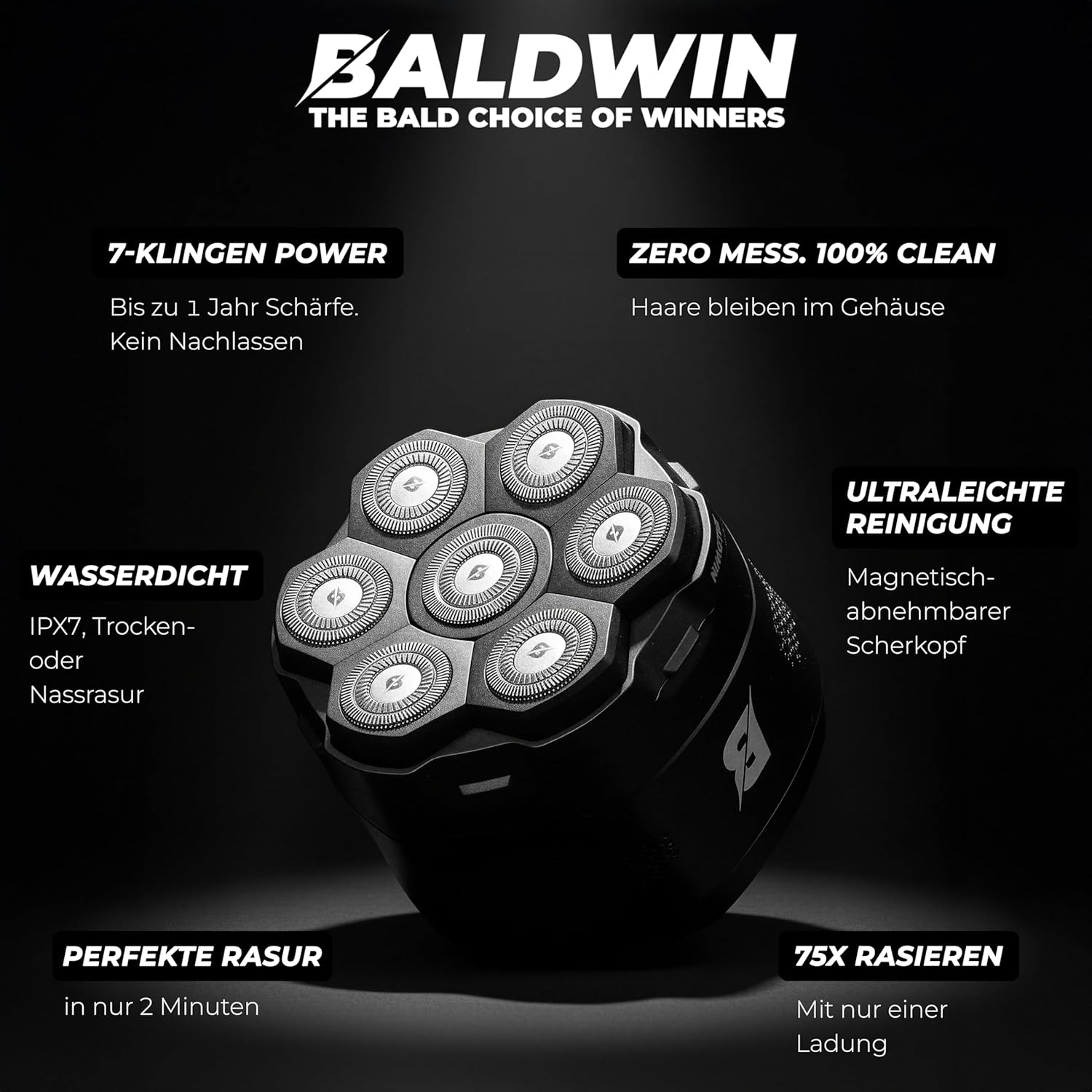 Glatzen Rasierer Herren – Glatzenrasierer 7D mit Magnetischen Scherkopf | Kopfrasierer Glatze | Bold Shaver Kopf | Head Shaver, Trocken und Nass Rasur, Wasserdicht, Kopf Rasierer