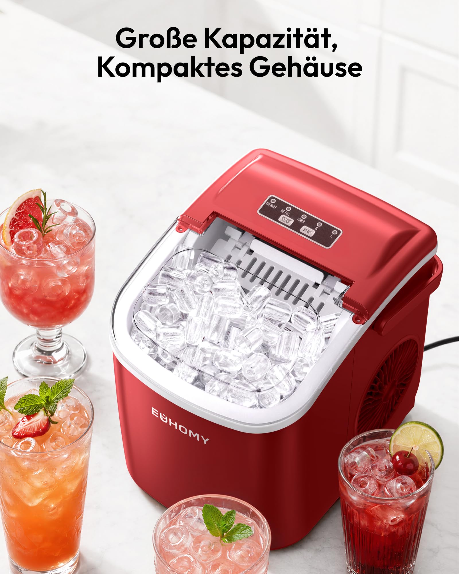 Eiswürfelmaschine Klein, 9 Eiswürfel in 6 Minuten, 12 kg/24H, Eiswürfelmaschine Edelstahl mit Tragbarem Griff, Selbstreinigender Kompakter Eiswürfelmaschinen für Zuhause/Küche/Büro/Bar