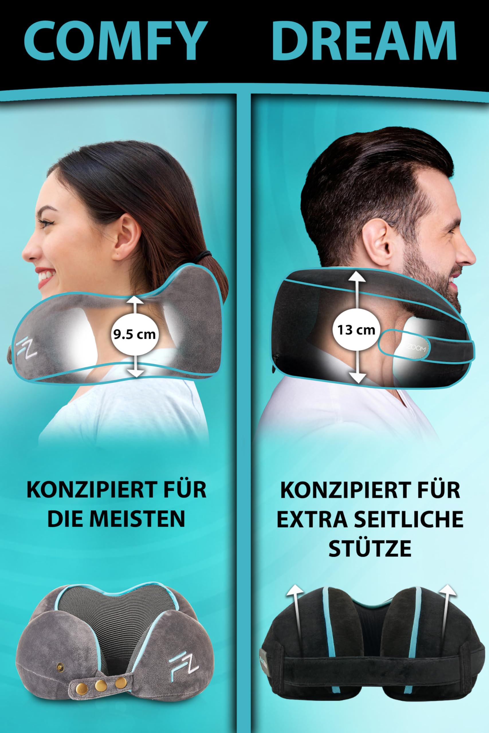 Bequemer Neck Cushion Flugzeug & Auto Reisekissen Memory Foam mit schlankem Rücken und waschbarer Abdeckung (Velvet Soft & Breathable) - Neck Cushion Adults Grey