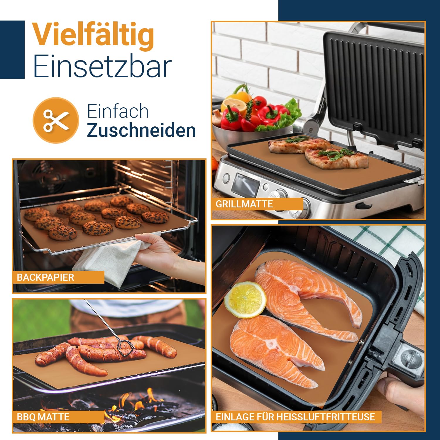 Dauerbackfolie für Backofen und Grill, Backpapier wiederverwendbar geeignet für Elektro- und Gasbackofen, antihaftbeschichtet, für den Backofenboden, BPA- und PFOA-frei (3er Pack)
