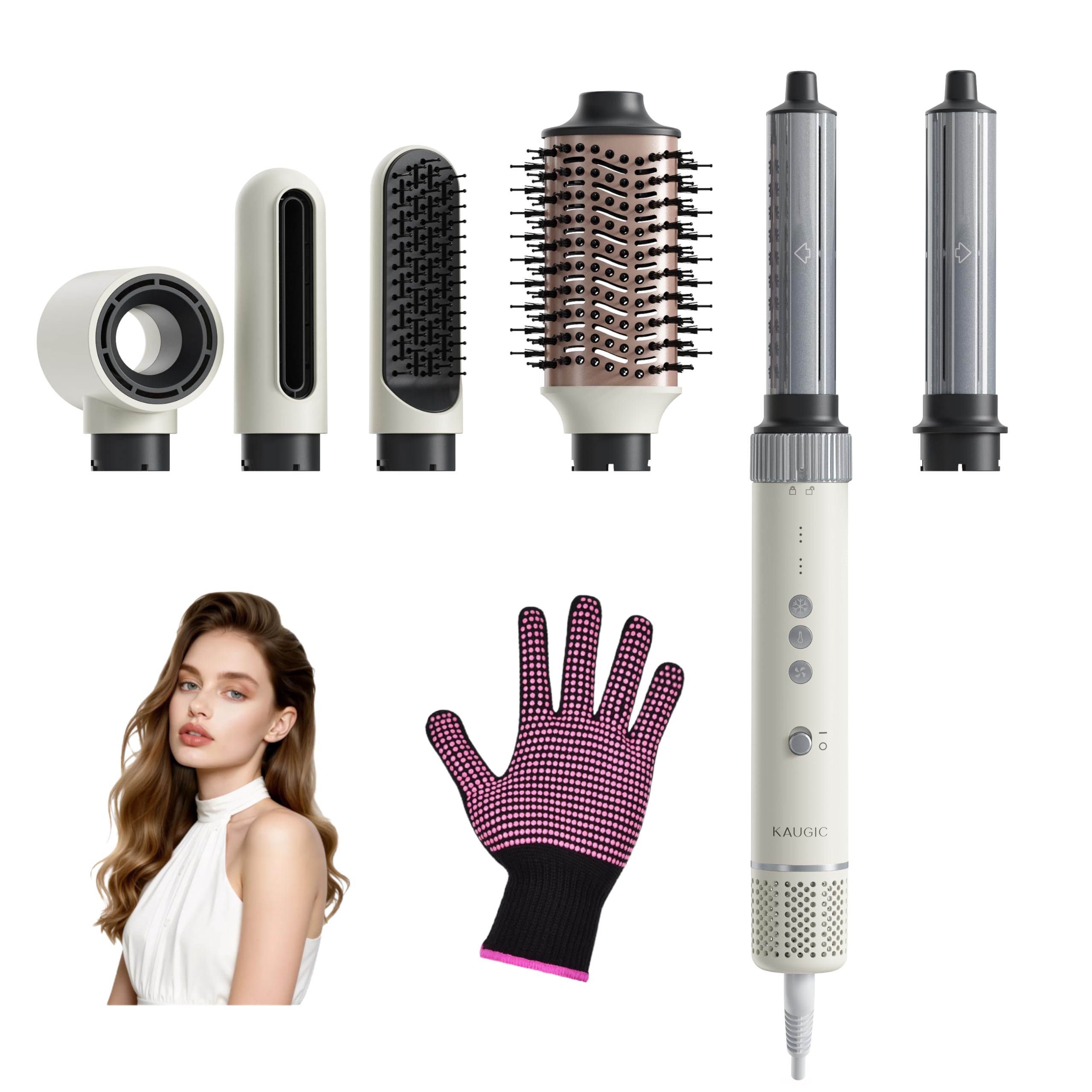 6-in-1 Hairstyler, Airstyler, Lockenstab, 110000 U/Min Hochgeschwindigkeit Lonen Föhn Locken oder Glätten, Föhnbürste Warmluftbürste Rundbürstenföhn Lockenföhn Haartrockner- Rosa