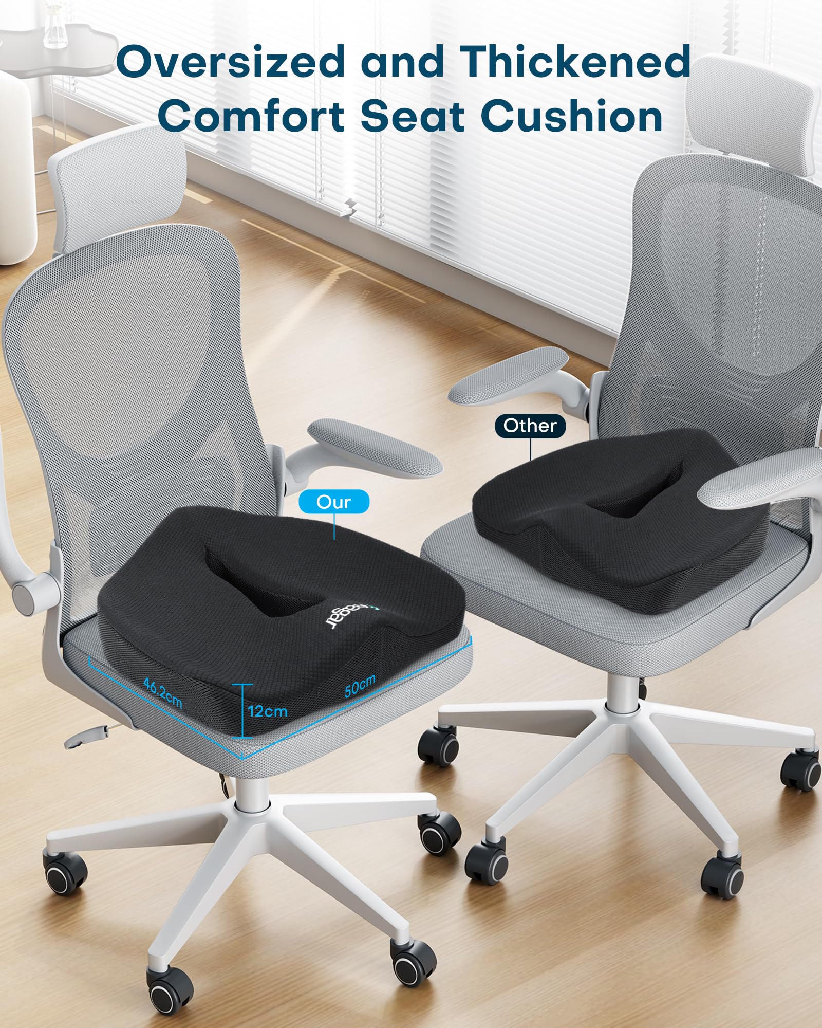 Sitzkissen, Orthopädisches Sitzkissen aus Memory Foam, Ergonomisches Sitzkissen für Bürostuhl /Autositz / Steissbeinkissen Stuhlkissen Sitzkissen Outdoor Zuhause, Schwarz