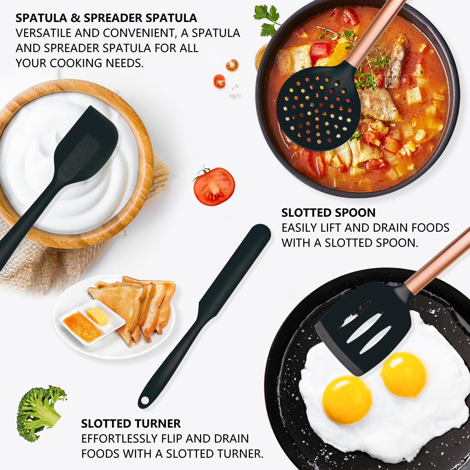 Küchenutensilien Set, 17-teiliges Rose Gold Küchenzubehör, Silikon Küchenutensilien /hitzebeständige Küchenutensilien zum Kochen