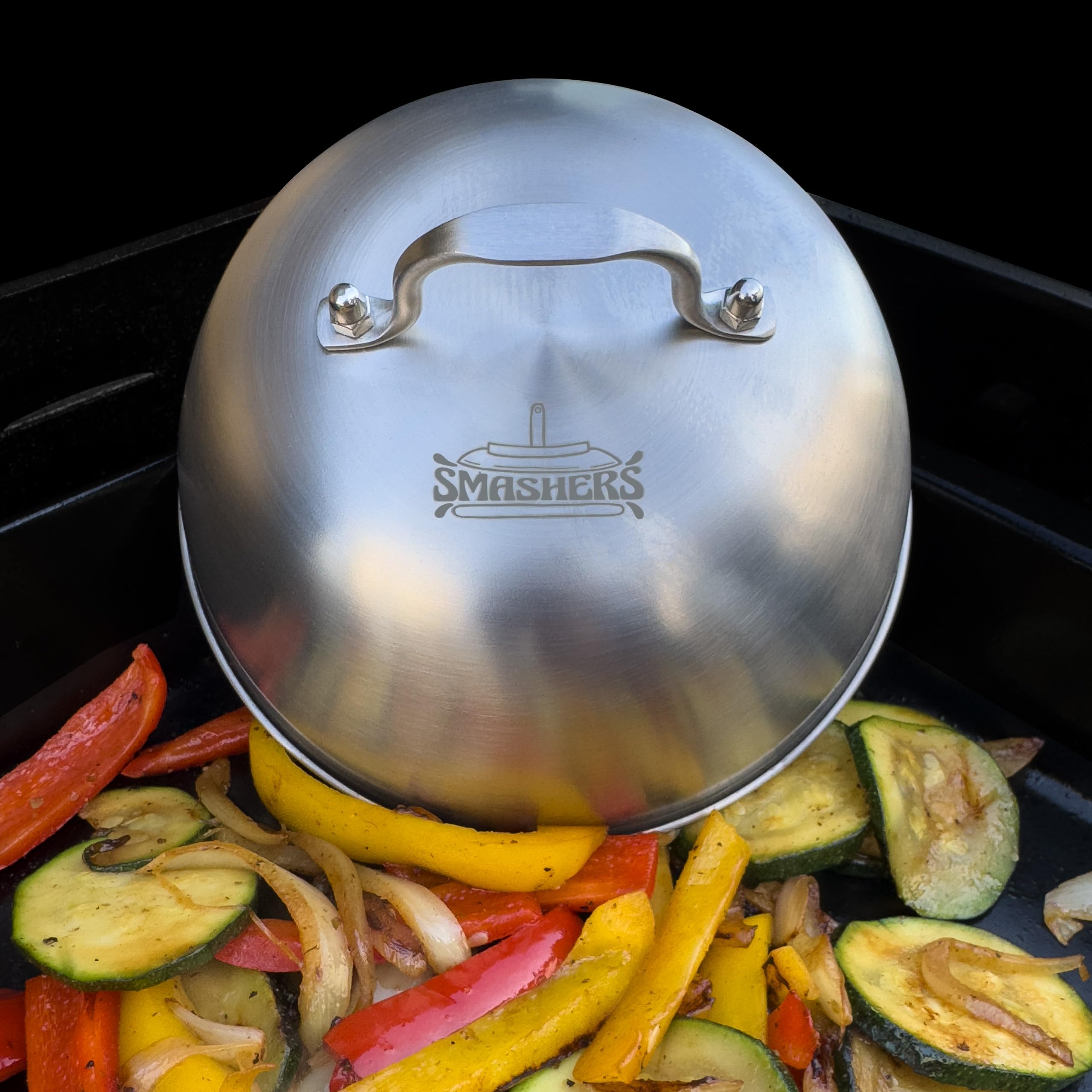 Smash Burger Set – Burger Smasher Set mit Burgerpresse, Grillspachtel, Pfannenwender & Burgerglocke - Inkl. E-Book mit Smash Burger Rezepten & Burgerpapier (6-TLG.)