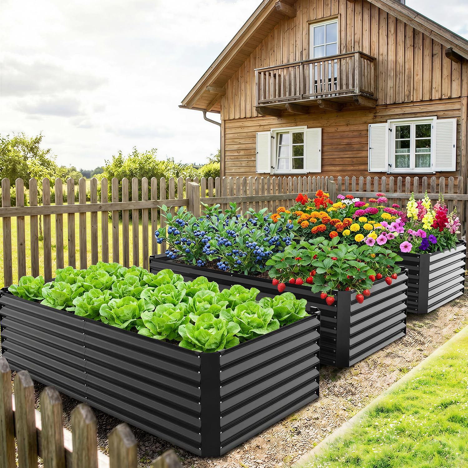 Hochbeet Metall Pflanzenbeet 180x90x60cm, Wetterfestes Stahlblech Hochbeete für Gemüse Erhöhte Extragroße, Gemüsebeet Pflanzkasten Frühbeet Gartenbeet Pflanzkübel Blumenkasten für Garten