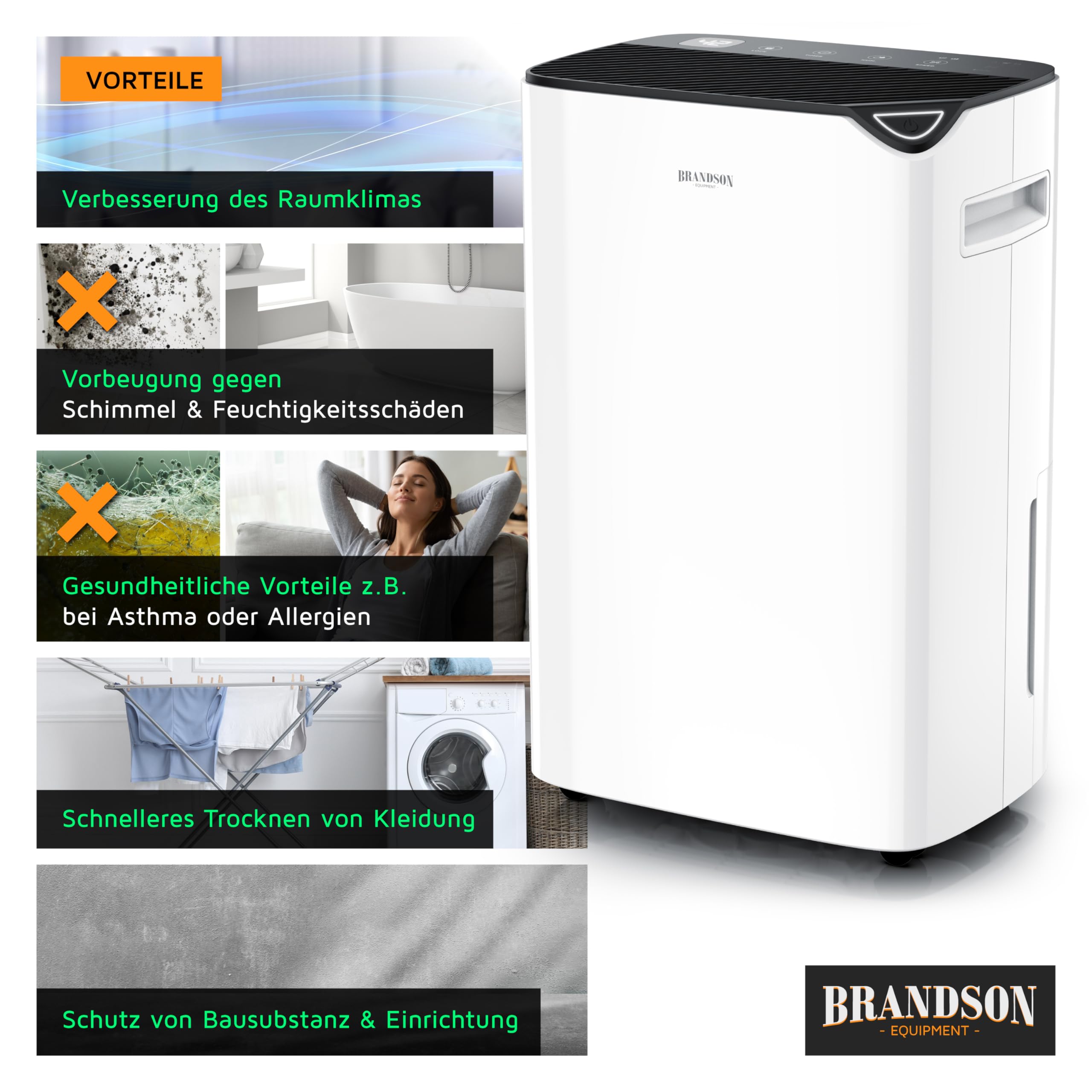 WLAN Luftentfeuchter mit Kompressor elektrisch - 10 Liter - WiFi Dehumidifier Raumentfeuchter – mit App - Schlauch-Entwässerung