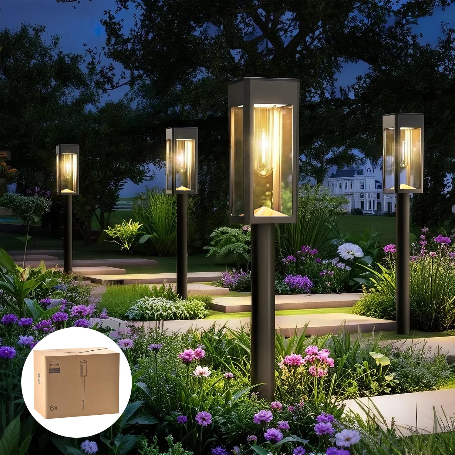 Philips 8 Stück Solarlampen für Außen Garten, 3000K Warmweiß Solar Gartenleuchten, Wasserdicht Außenbeleuchtung Wegeleuchte Deko für Hof, Weg, Terrasse, Rasen