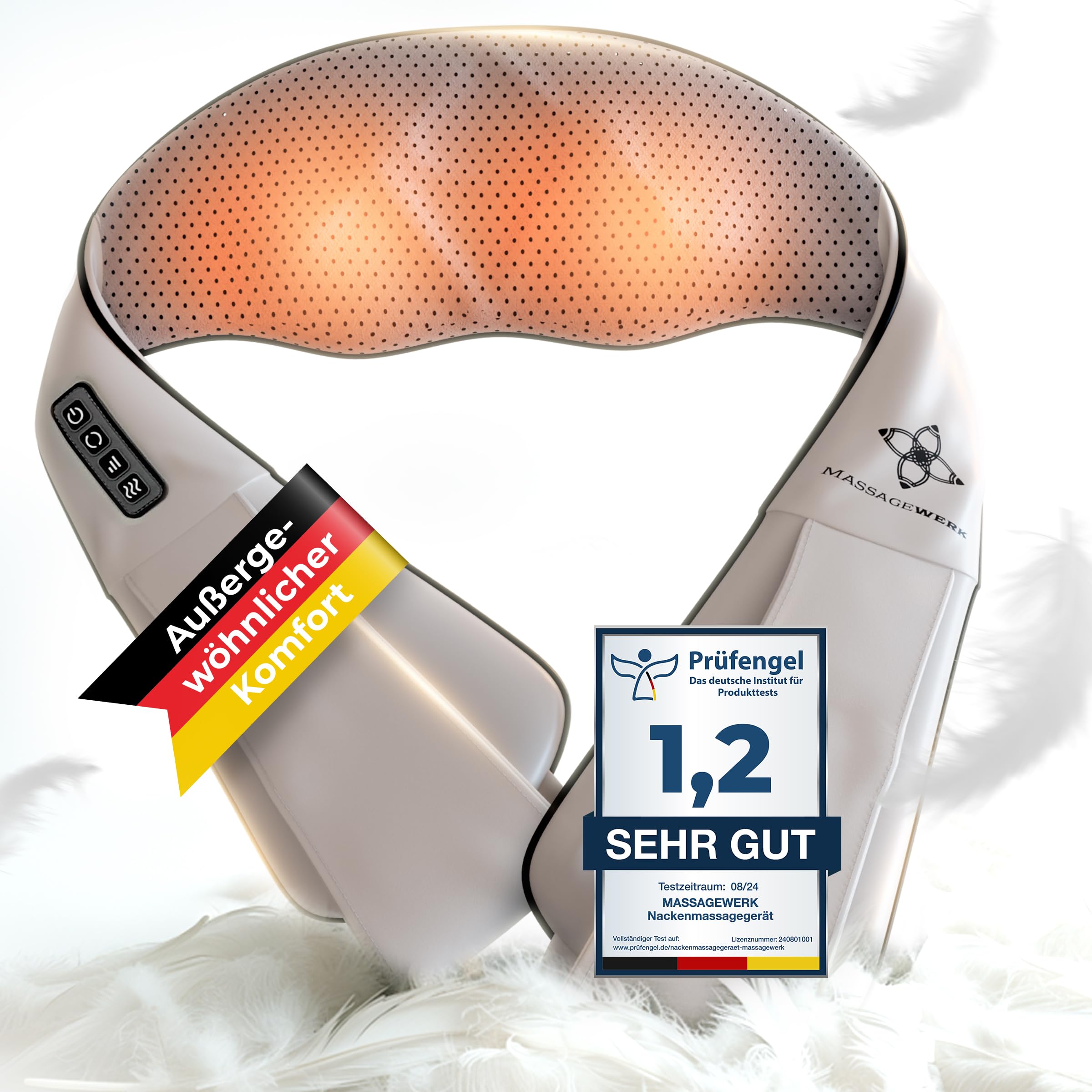 Shiatsu Rücken- und Halsmassagegerät / Elektrischer Nackenmassagegerät mit Wärmefunktion / Ergonomisch, Ideal zur Linderung von Muskelverspannungen und Schmerzen