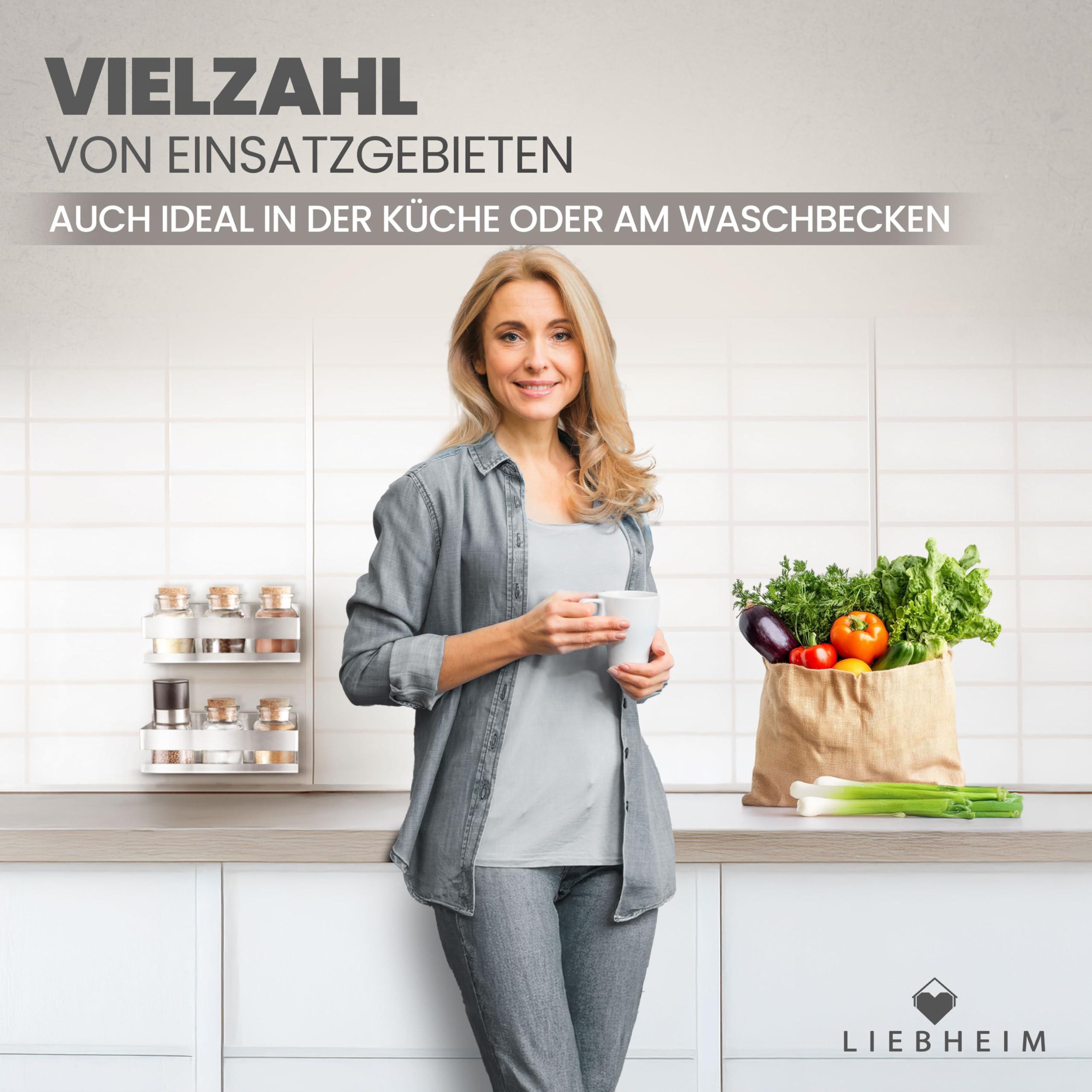 Duschablage Ohne Bohren - Badregal - Duschkorb - Bad Organizer | Massiv - silber gebürstet - 22 cm x 9 cm - 2 Klebevarianten für Nass- und Trockenbereich