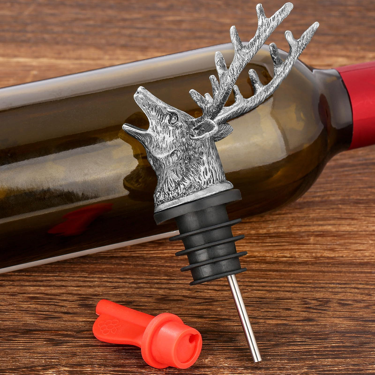 Hirschkopf 2-in-1 Weinflaschenausgießer und Stopper mit Geschenkbox Männer Frauen Jagdgeschenke für Jäger Likörflasche Ausgießer Alkohol Spirituosen Hirsch Wein Geschenke Saver