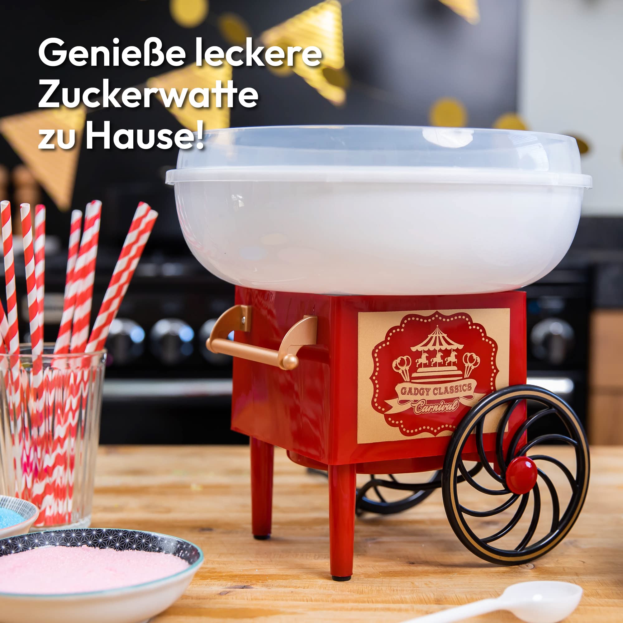 Zuckerwattemaschine für zuhause - Zuckerwatte Maschine für Zucker oder Bonbons - Cotton Candy Machine - Zuckerwatte für Kinderfest, Geburtstag und Party - Rosa