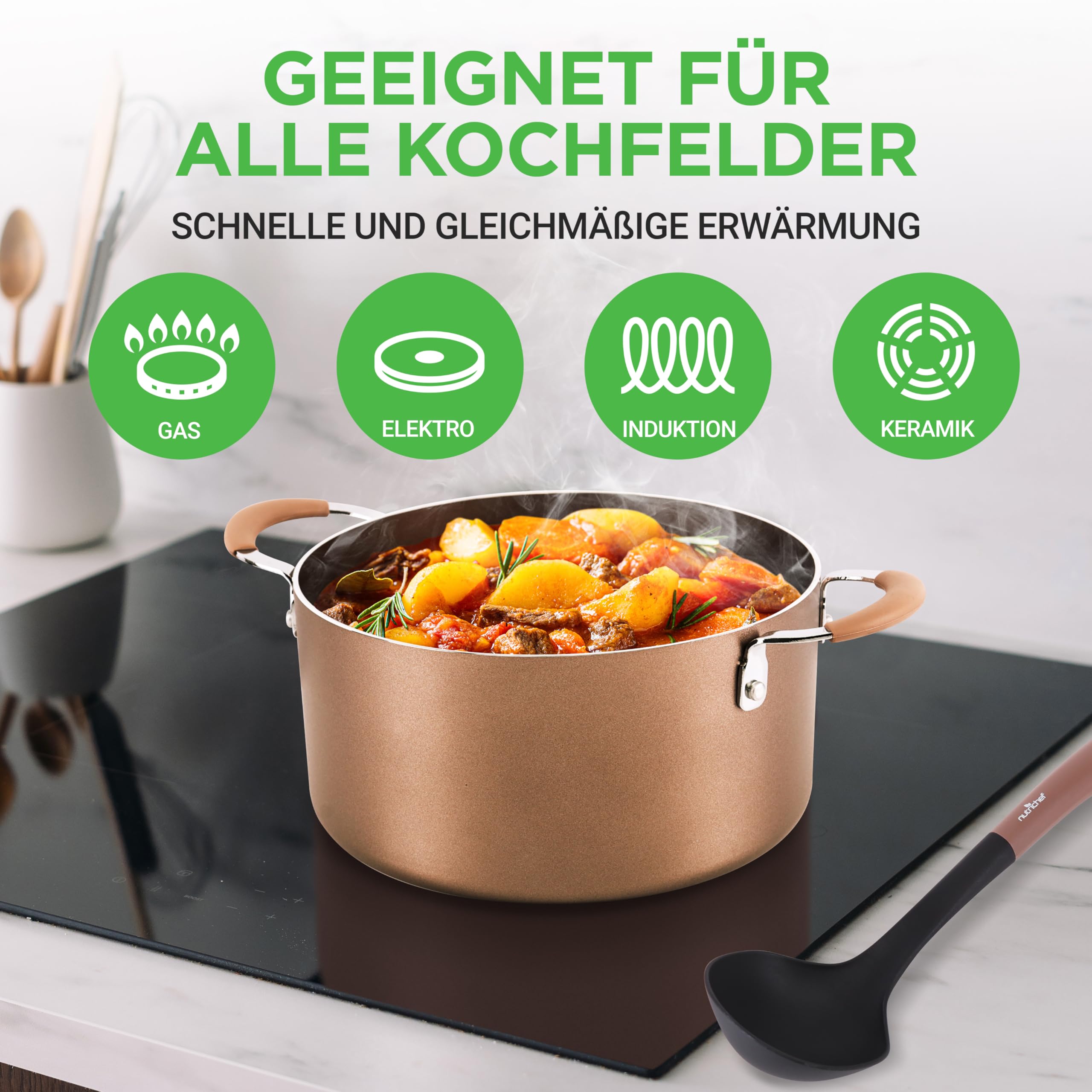 20-teiliges Non-Stick-Saucepan, Pfannen- und Backformset - Kochset PFOA/PFOS frei für Gas, Strom, Keramik und Induktion - Enthält Pfannen, Töpfe, Backdosen, Laibdose, Muffinform