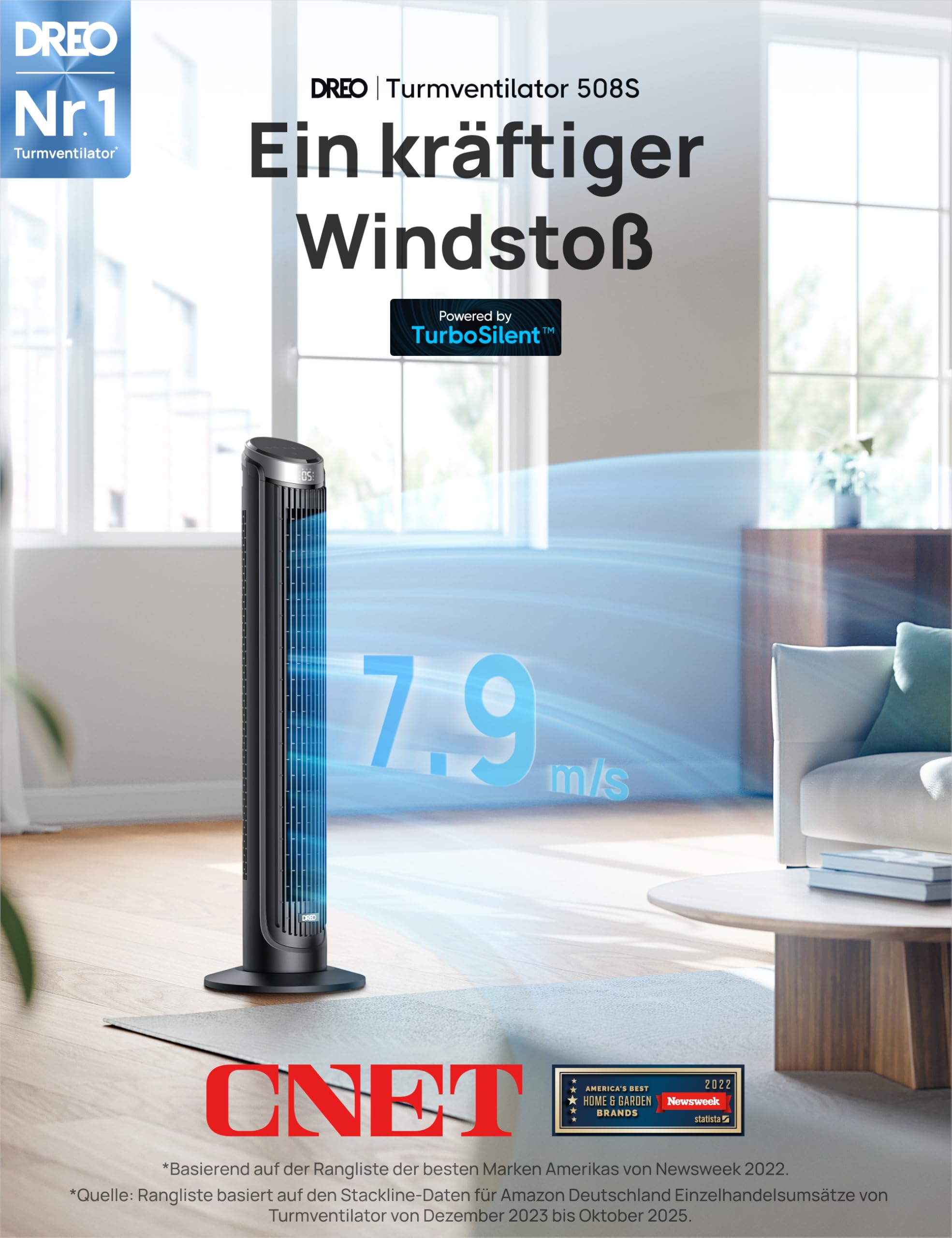 Leiser Turmventilator, Kühlung Fernbedienung 5-Geschwindigkeit 4 Modi 12 Std Timer, 90° Oszillierendes Tower Fan Standventilator für Schlafzimmer, Cruiser Pro T3, Schwarz