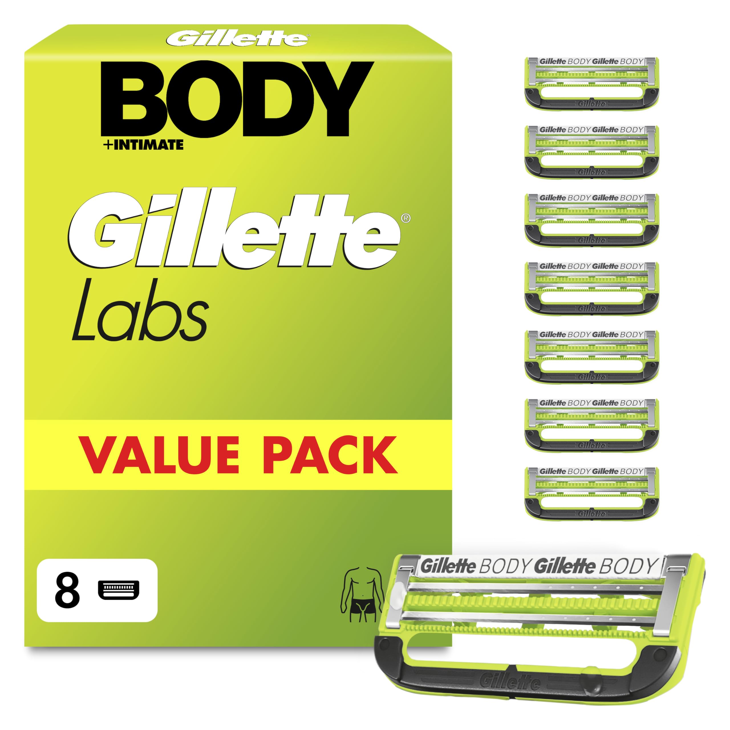 Gillette Labs Body & Intimate Rasierklingen, 12 Original Ersatzklinge, Grün