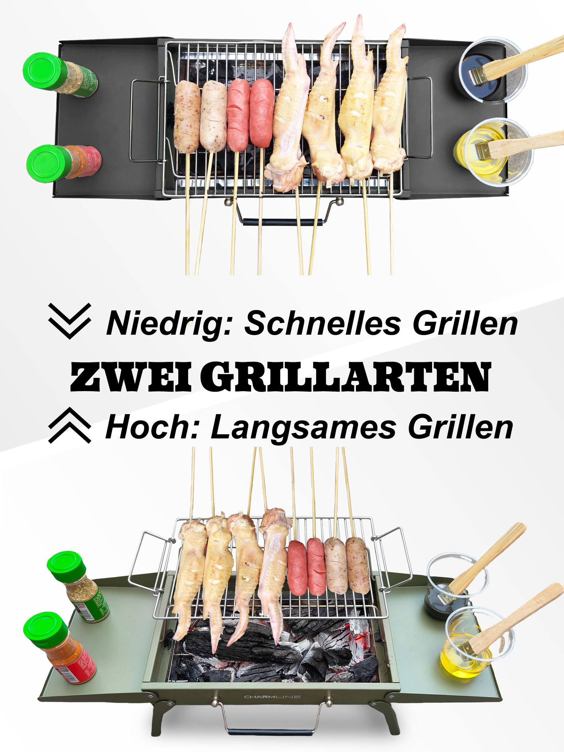 Tragbarer Holzkohlegrill, Klappbarer Campinggrill 35 x 23 cm für 1–3 Personen, Mini BBQ Grill für Balkon, Garten, Camping, Picknick und Strand