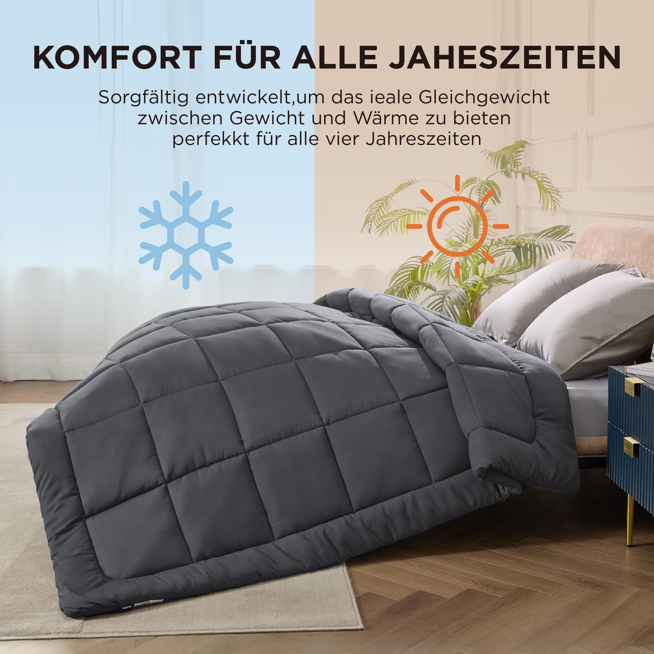 BEDSURE Bettdecke Ohne - Bettdecke für Allergiker, Warm & Gemütlich Ganzjahresdecke 300GSM Füllung, Waschbare Duvet für 4 Jahreszeiten, Grau/Hellgrau