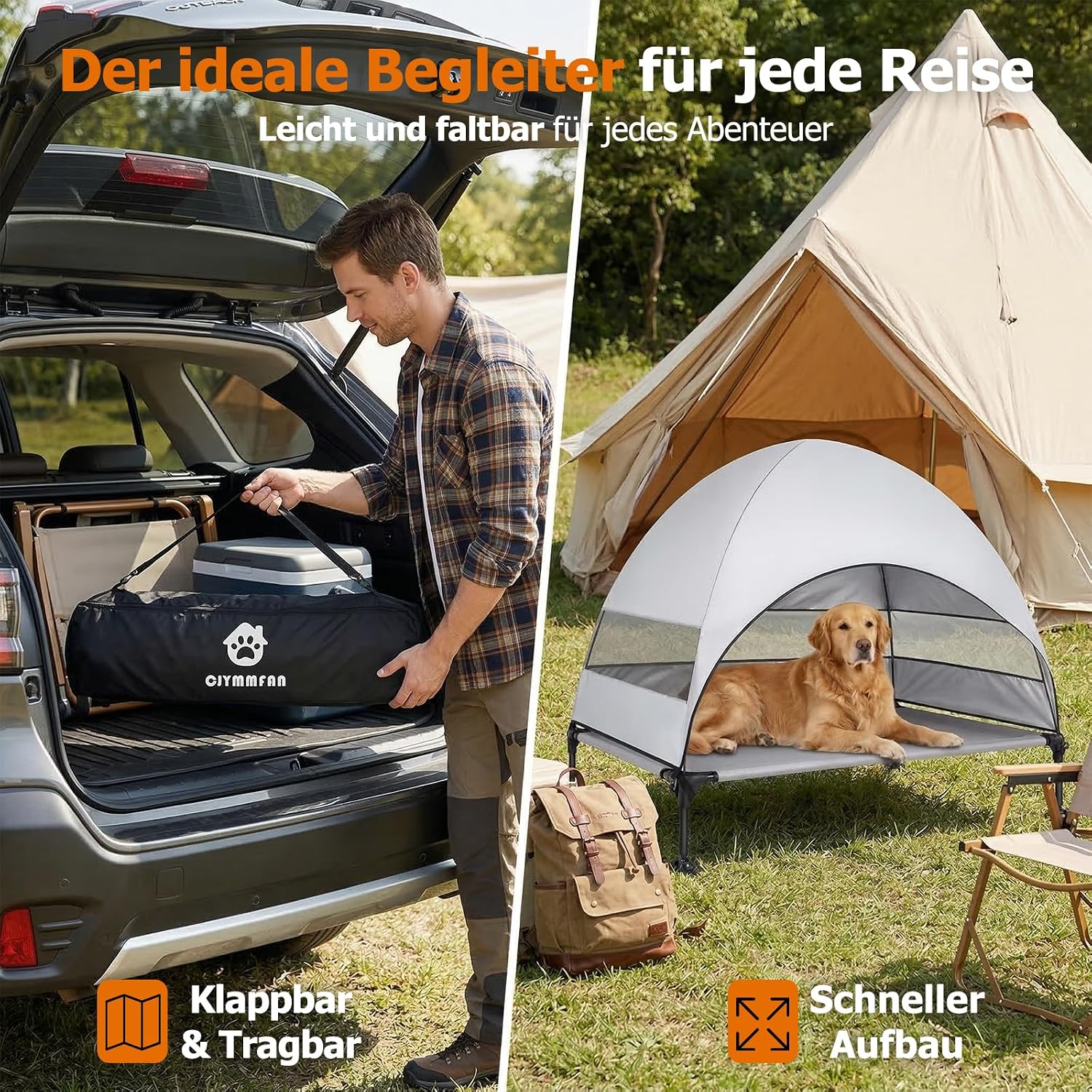 Erhöhtes Hundebett Outdoor mit UV-beständiges Dach,Hundeliege Klappbar mit Anti-Rutsch-Füßen, Hundezelt Outdoor mit Großem Schatten, Kühlendes ErhöHtes Hunde Bett für Camping, Garten & Pool (Grau, L)