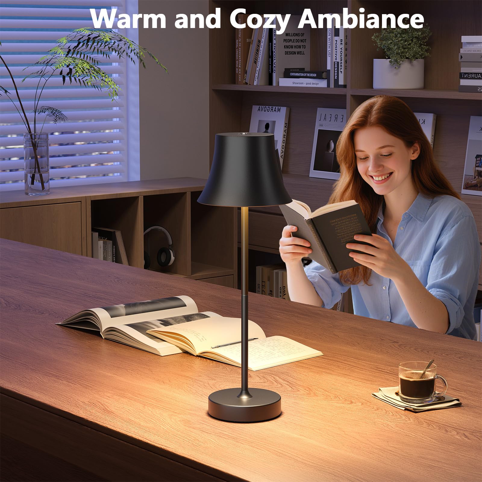 LED Tischlampe Wireless Dimmbare Nachttischlampe Touch, Batterie Tischlampe Wireless, Indoor Aussentischlampe Batterie, 3-Level Warmes Licht, IP54 Wasserdicht, Vollmetallgehäuse