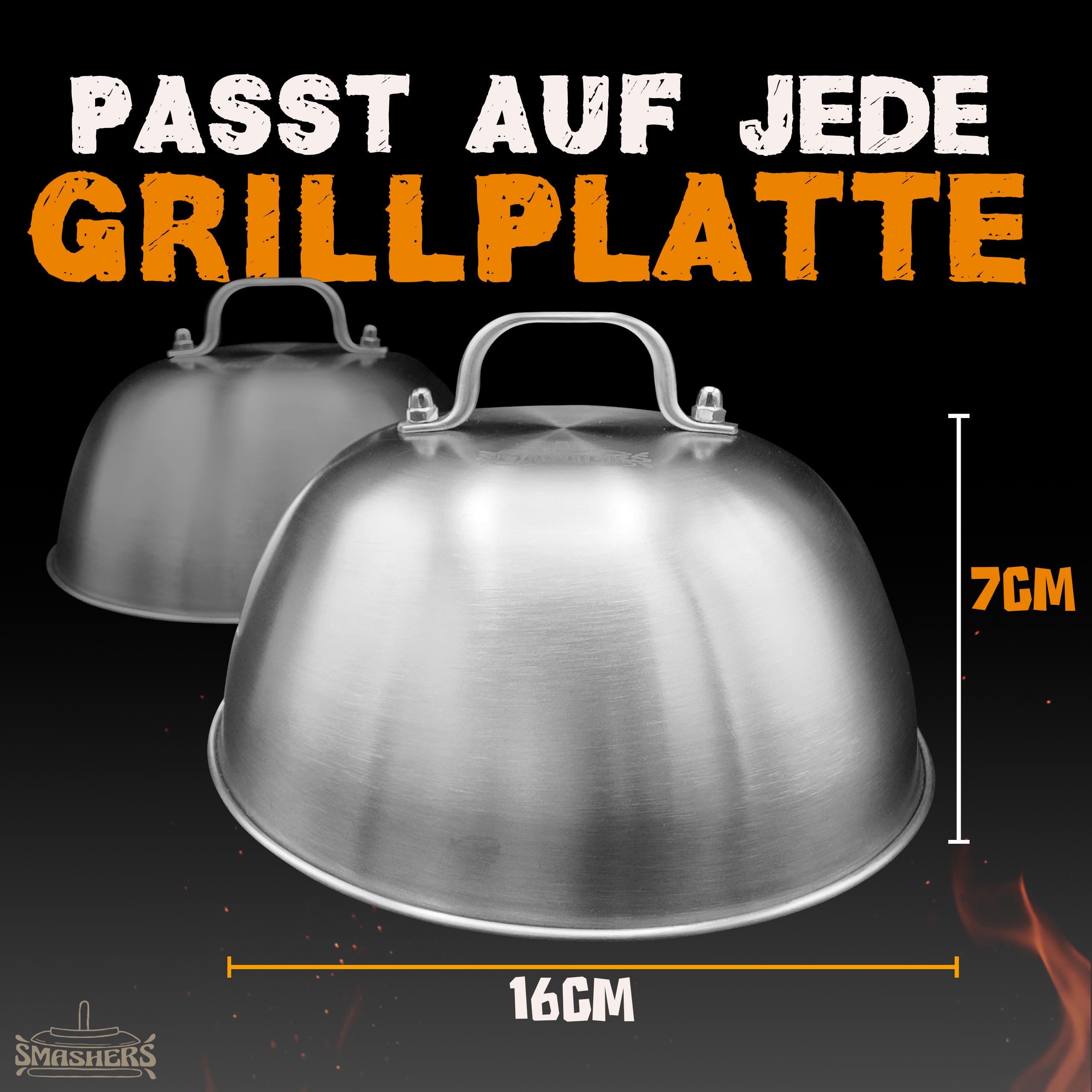 Smash Burger Set – Burger Smasher Set mit Burgerpresse, Grillspachtel, Pfannenwender & Burgerglocke - Inkl. E-Book mit Smash Burger Rezepten & Burgerpapier (6-TLG.)