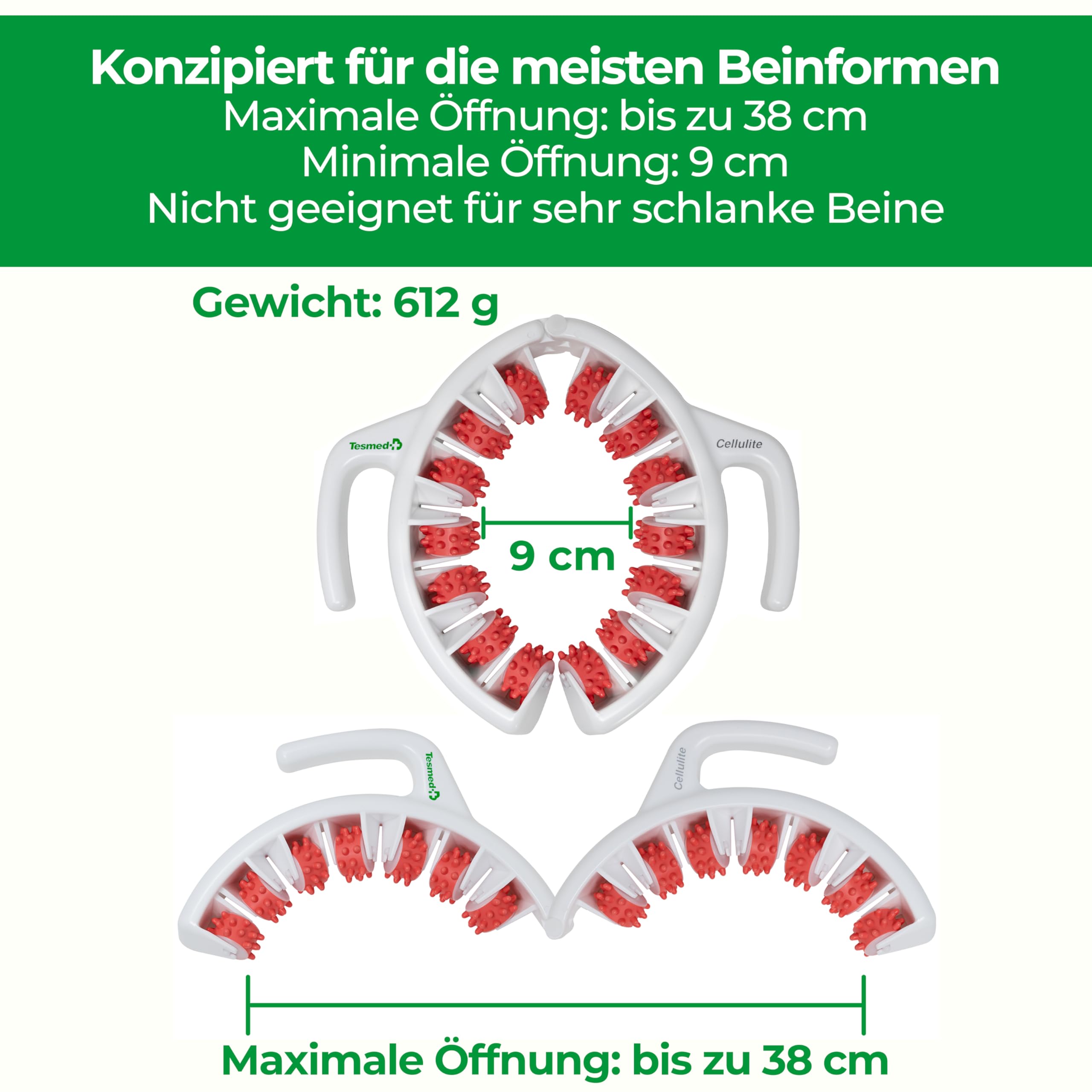 Cellulite Massagegerät Made in Italy, Anticellulite-Gerät mit konvergenten und divergenten Rollen zum Heben, Anziehen und Glätten der Haut, Grün