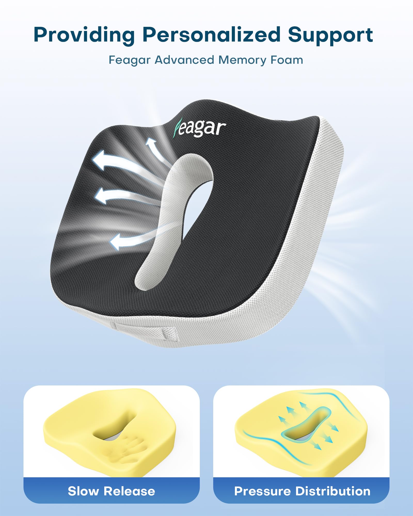 Sitzkissen, Orthopädisches Sitzkissen aus Memory Foam, Ergonomisches Sitzkissen für Bürostuhl /Autositz / Steissbeinkissen Stuhlkissen Sitzkissen Outdoor Zuhause, Schwarz