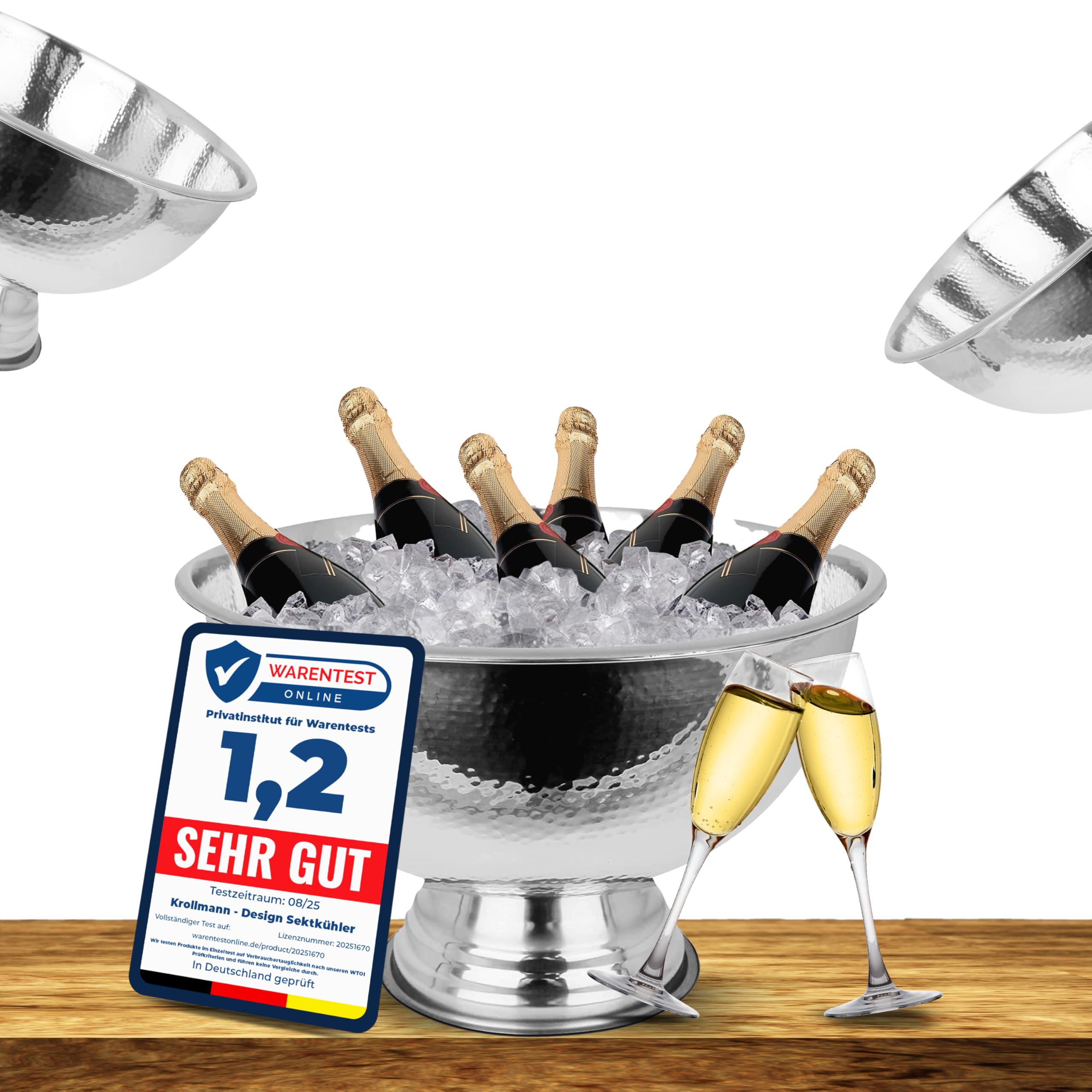Design Sektkühler aus Edelstahl Ø40 cm Champagnerschale für bis zu 6 Flaschen – Flaschenkühler für den edlen Genuss von Champagner, Sekt, Wein, Spirituosen, Bier (40, Silber poliert)