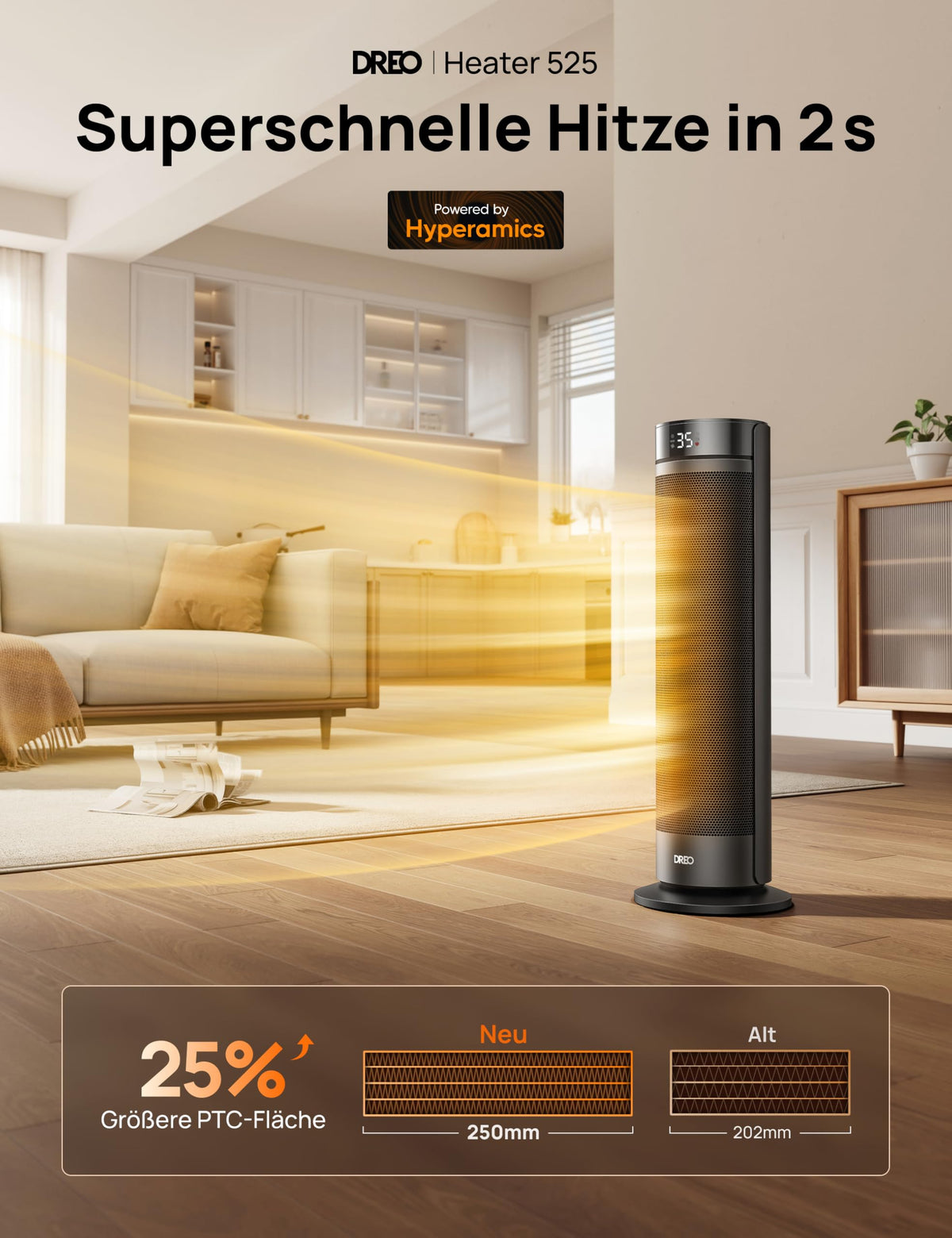 Heizlüfter, 2000W Leiser Elektrischer Heizstrahler fürs Schlafzimmer mit Fernbedienung, 12h Timer, 70° Oszillation, 5 Modi, PTC Keramik mit Thermostat, Heizung für Große Räume, Büro
