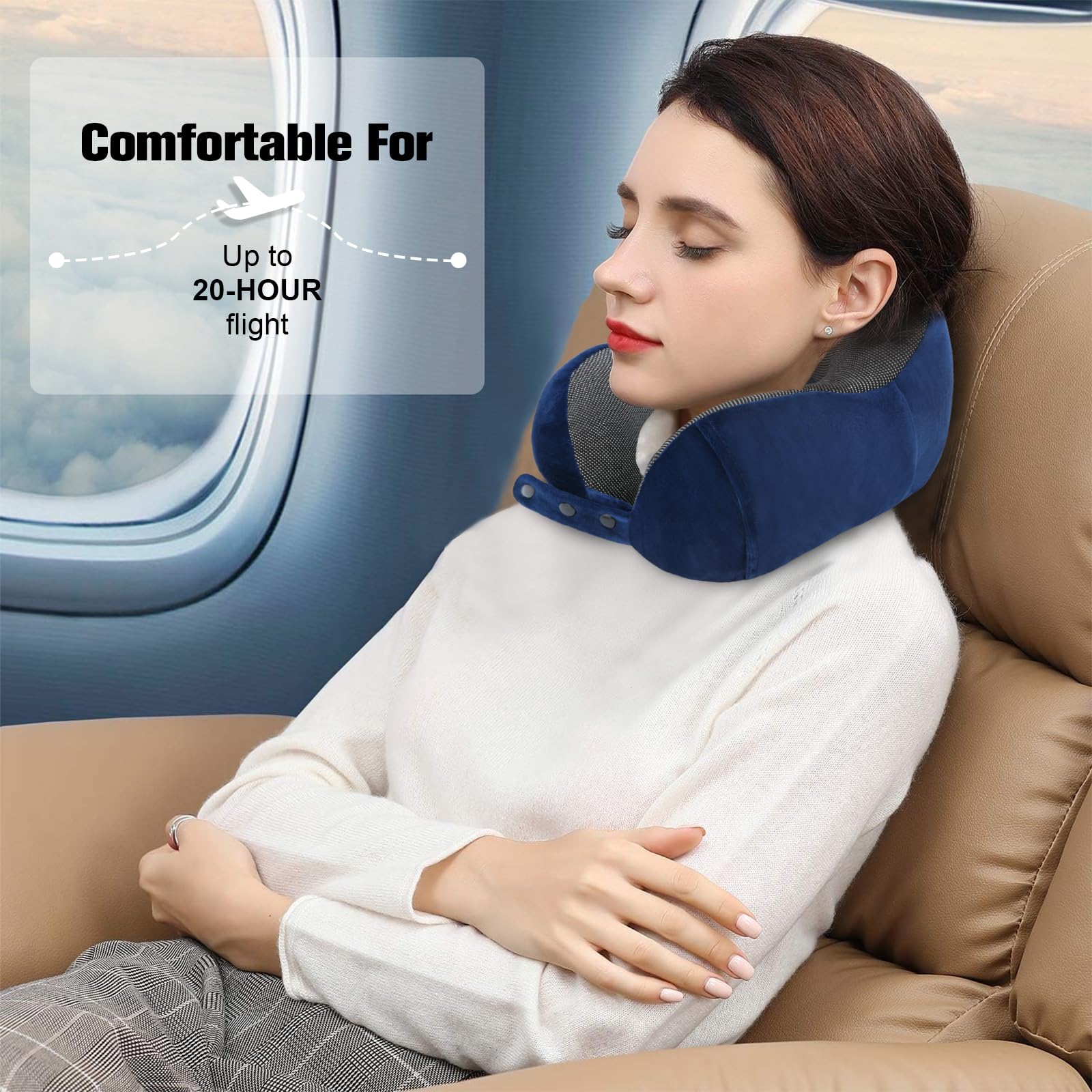 Cirorld Nackenkissen Flugzeug, Nackenhörnchen Erwachsene, Reisekissen Memory Foam, Verstellbares Kompaktes Nackenkissen Reise, Ergonomisches Weich Atmungsaktiv mit Ohrstöpseln, Augenmaske,Tragetasche