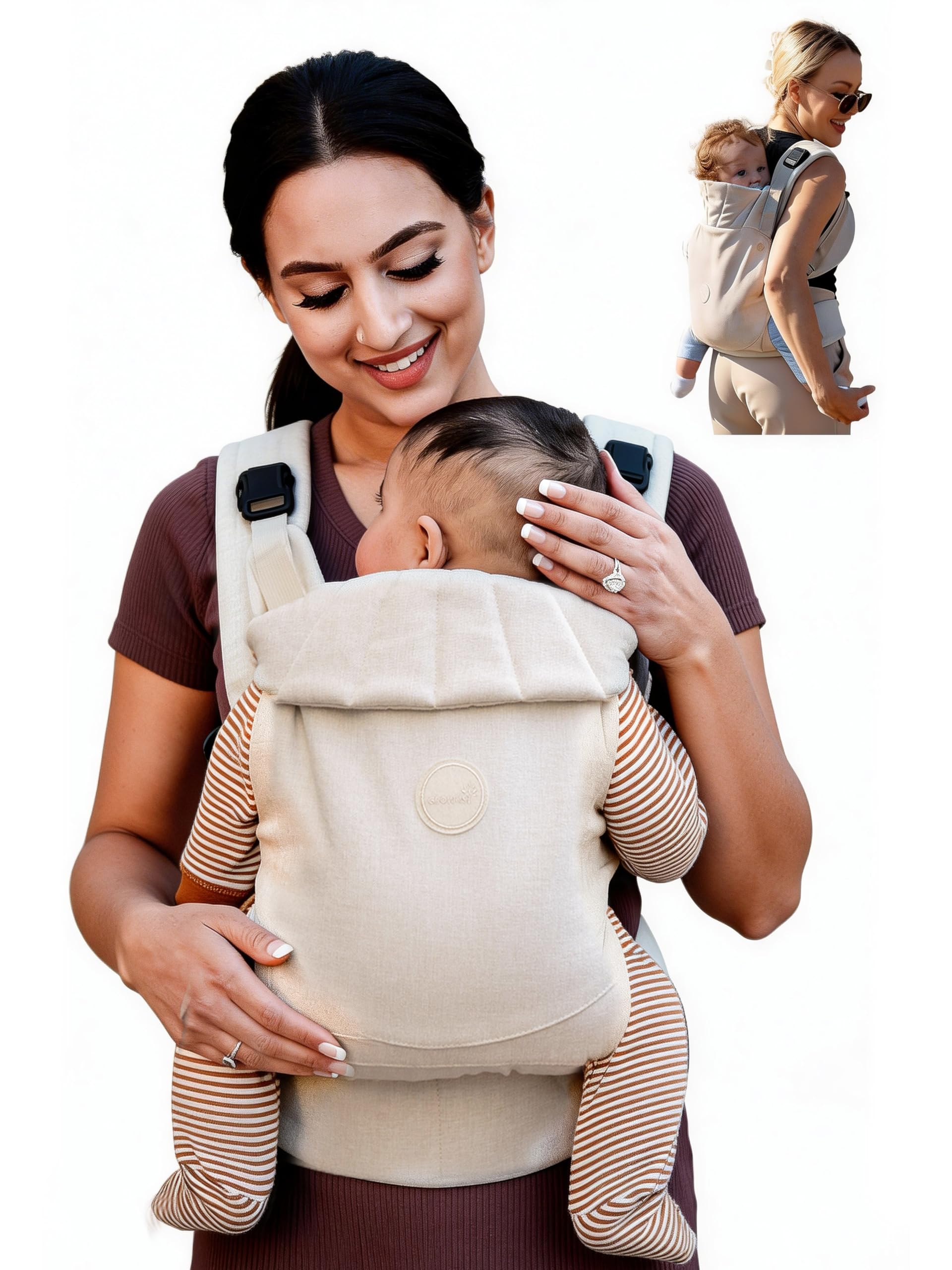 Babytrage, Ein-Klick-Schnalle für Einfaches Anlegen, Bequemer Träger von Neugeborenem bis Kleinkind mit Kopfstütze (3-20kg, 3-24Monate), Ergonomisch & Leicht