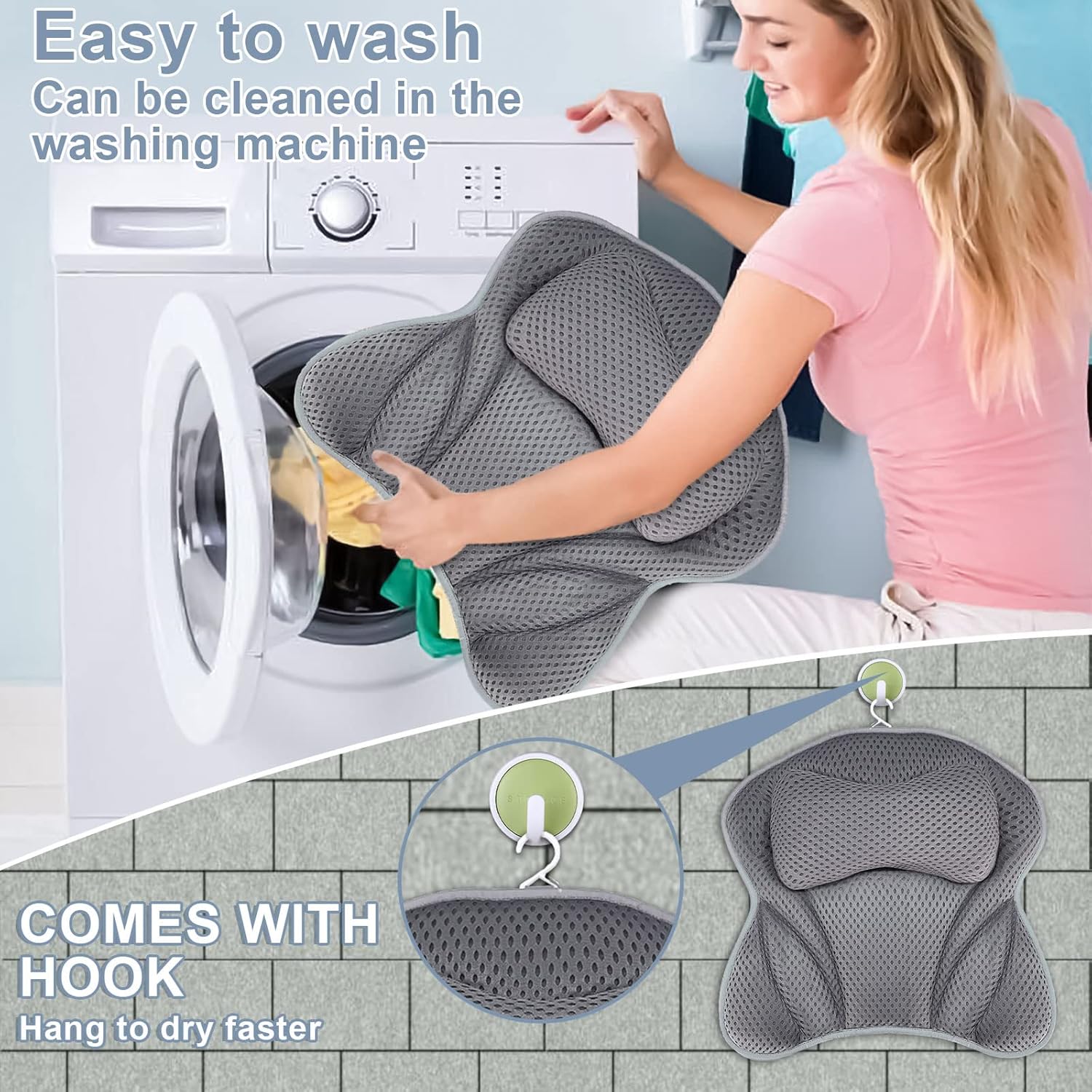 Badekissen, Halskissen für Badewanne, 4D Mesh Halskissen, Badekissen, Komfortbadkissen mit 6 Saugnäpfen für Home Spa und Badewannen, Stützen Kopf, Hals, Schultern, Rücken