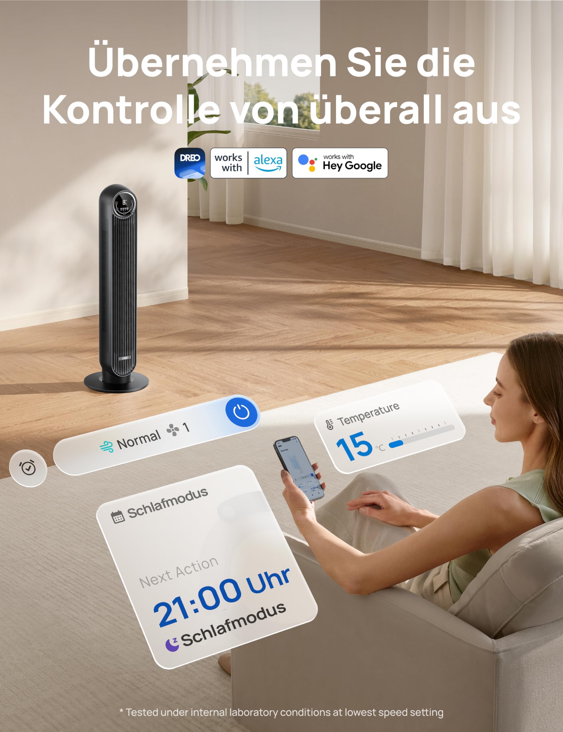 Leiser Turmventilator, 10 m Wurfweite 8 Geschwindigstufen 4 Modi 8 Std. Timer 90° oszillierende Ventilator mit Kühlung Fernbedienung für Schlafzimmer,Turmventilator 307, Schwarz